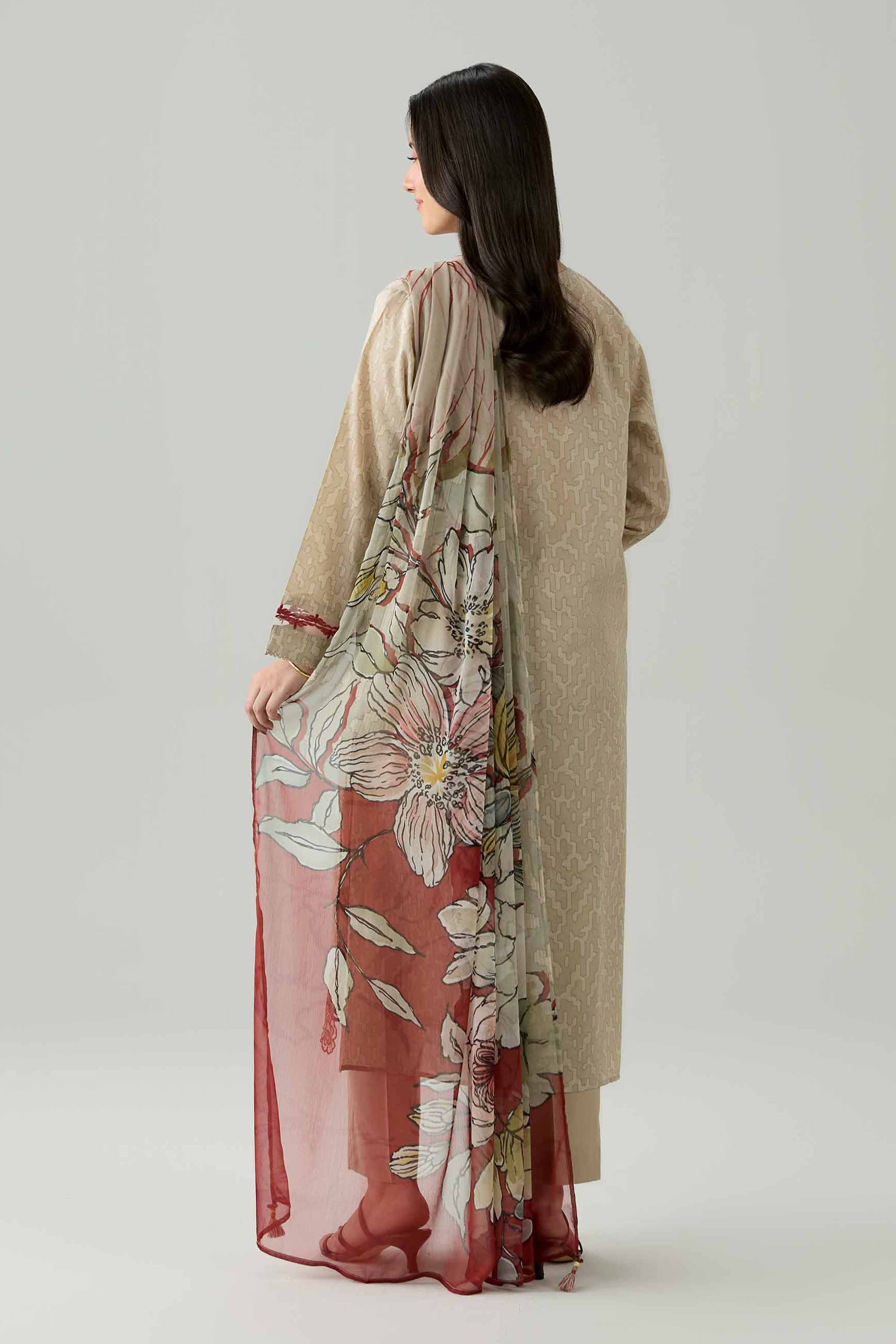 3 Piece - Printed Embroidered Suit - PE26-340