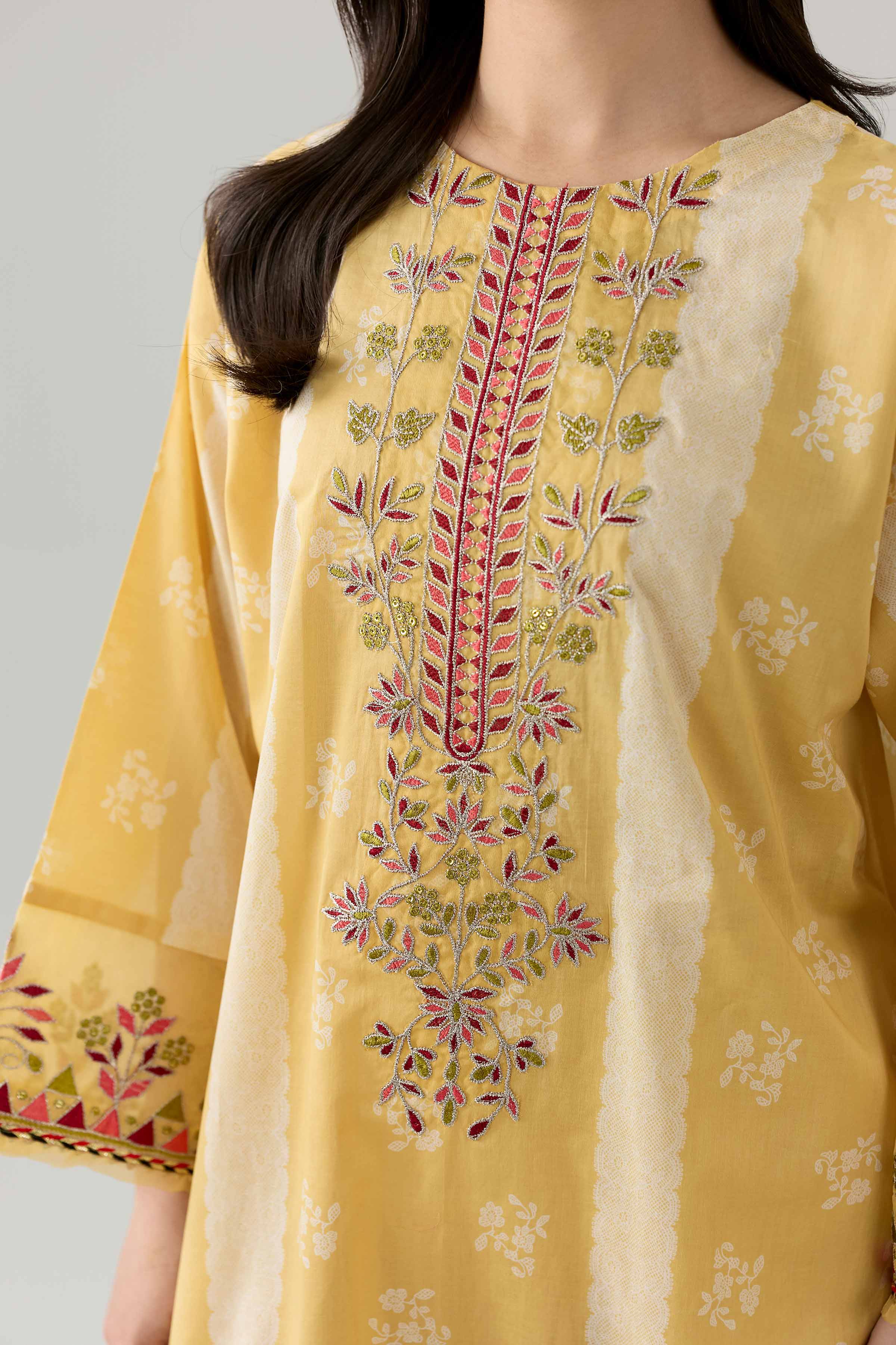 3 Piece - Printed Embroidered Suit - PE26-341