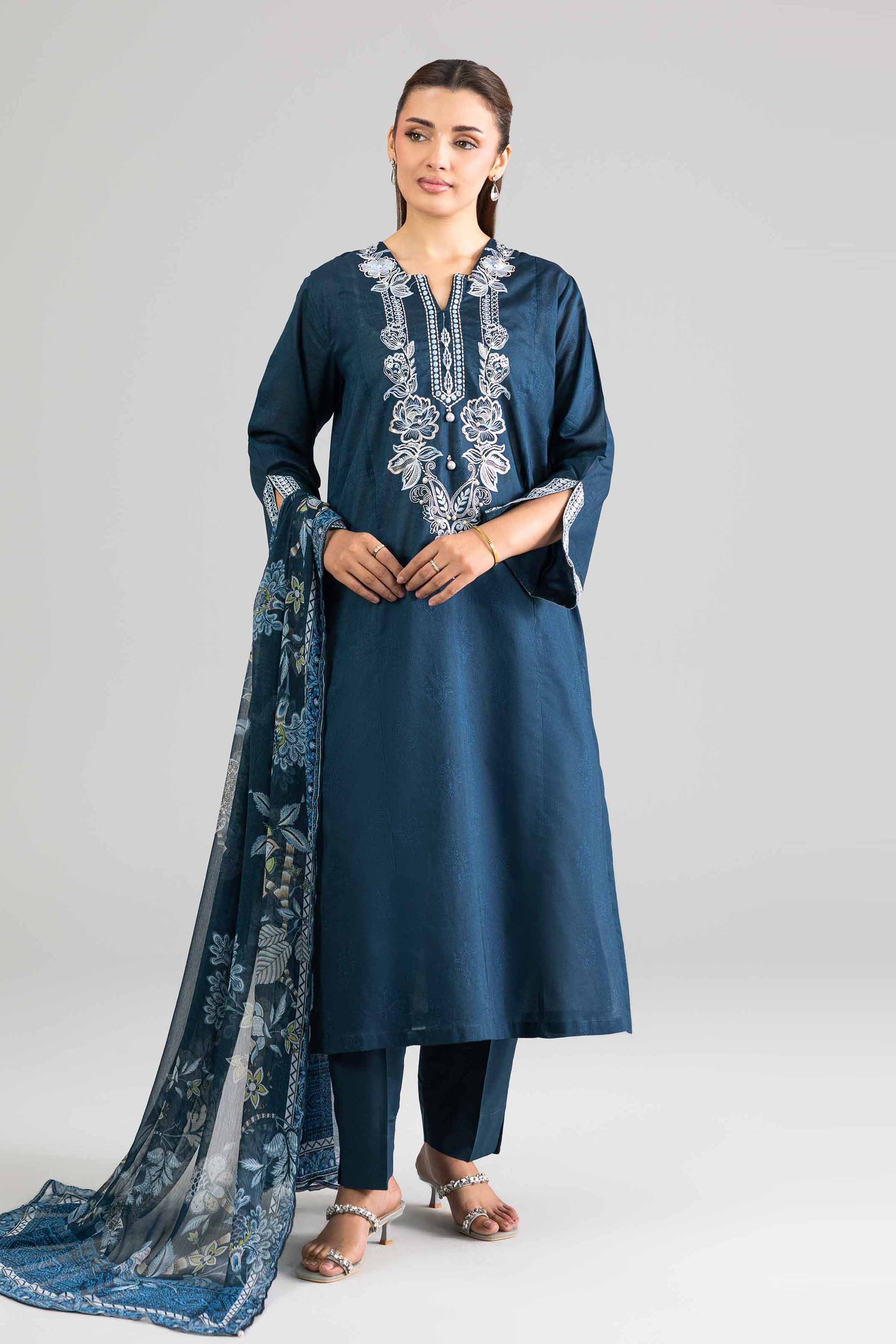 3 Piece - Printed Embroidered Suit - PE26-342 Blue Lawn  Embroidered 