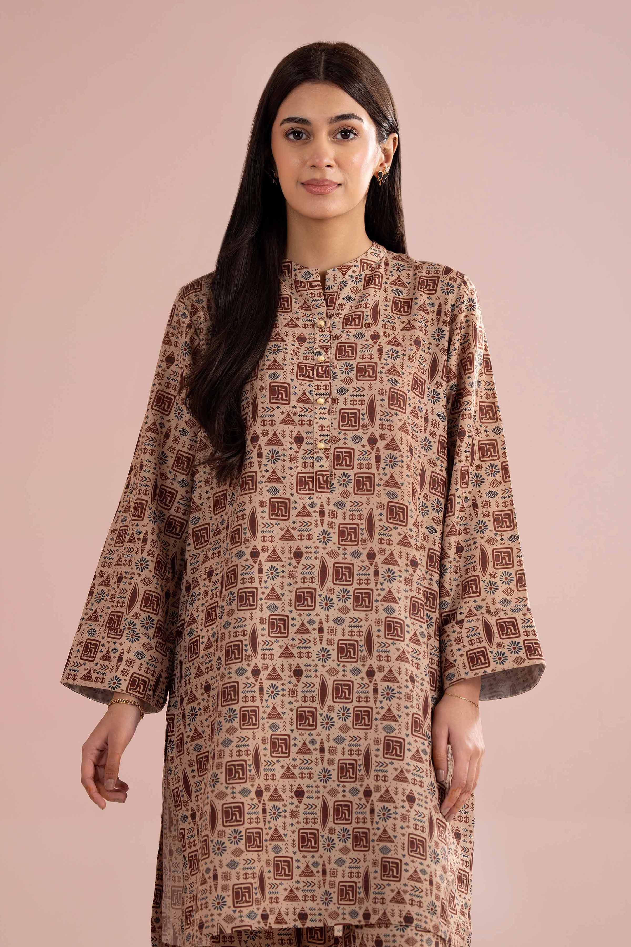 2 Piece - Printed Suit - PE26-347 Brown Lawn 2PC Printed