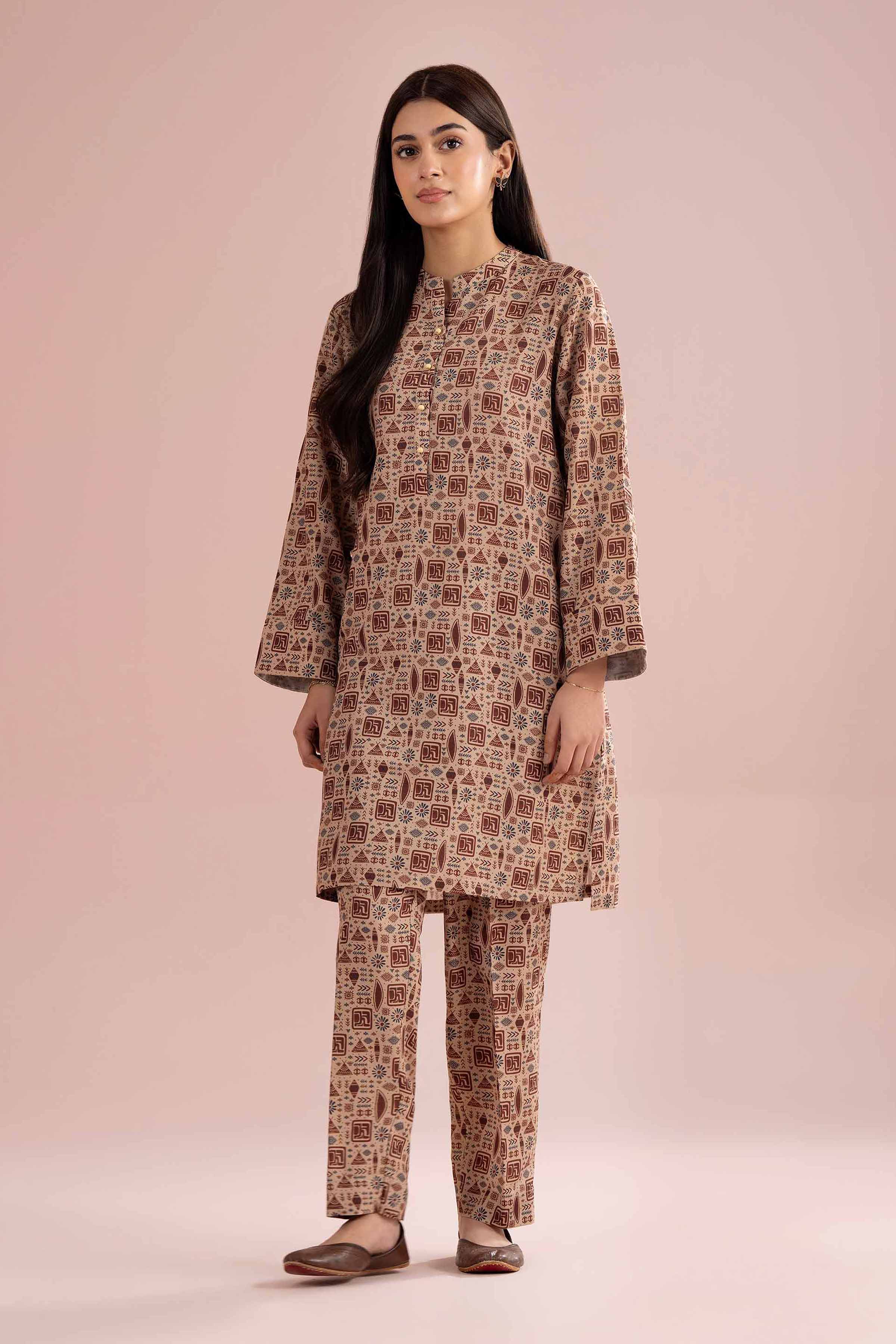 2 Piece - Printed Suit - PE26-347 Brown Lawn 2PC Printed