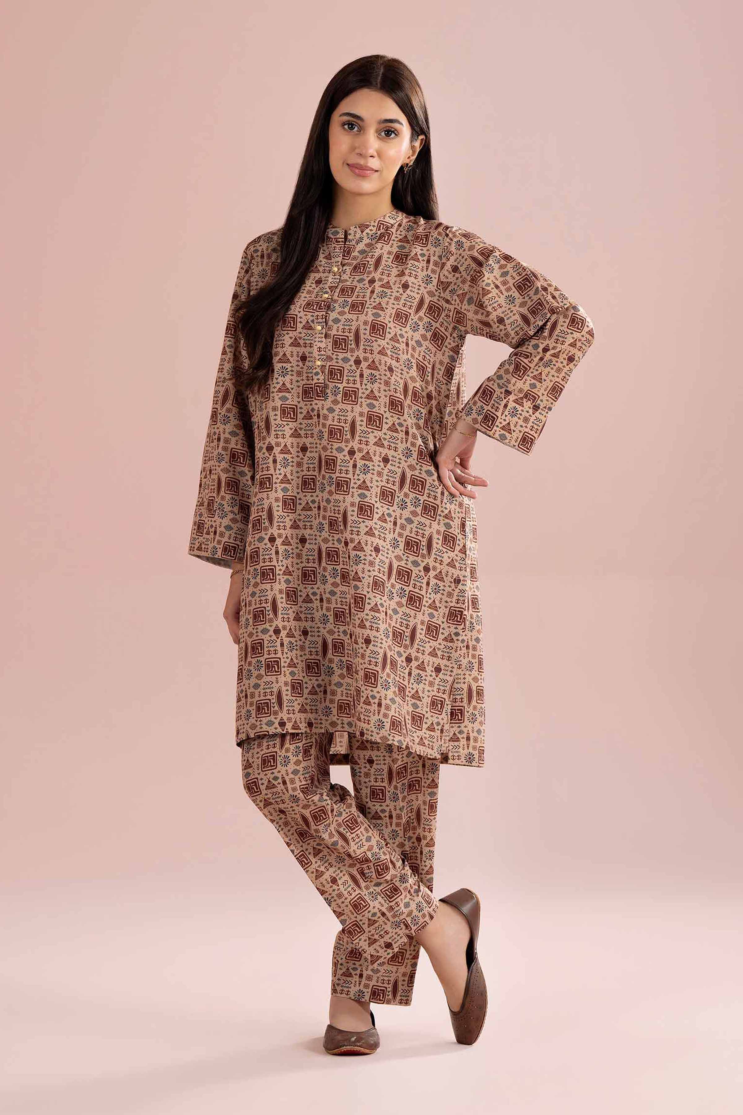 2 Piece - Printed Suit - PE26-347 Brown Lawn 2PC Printed