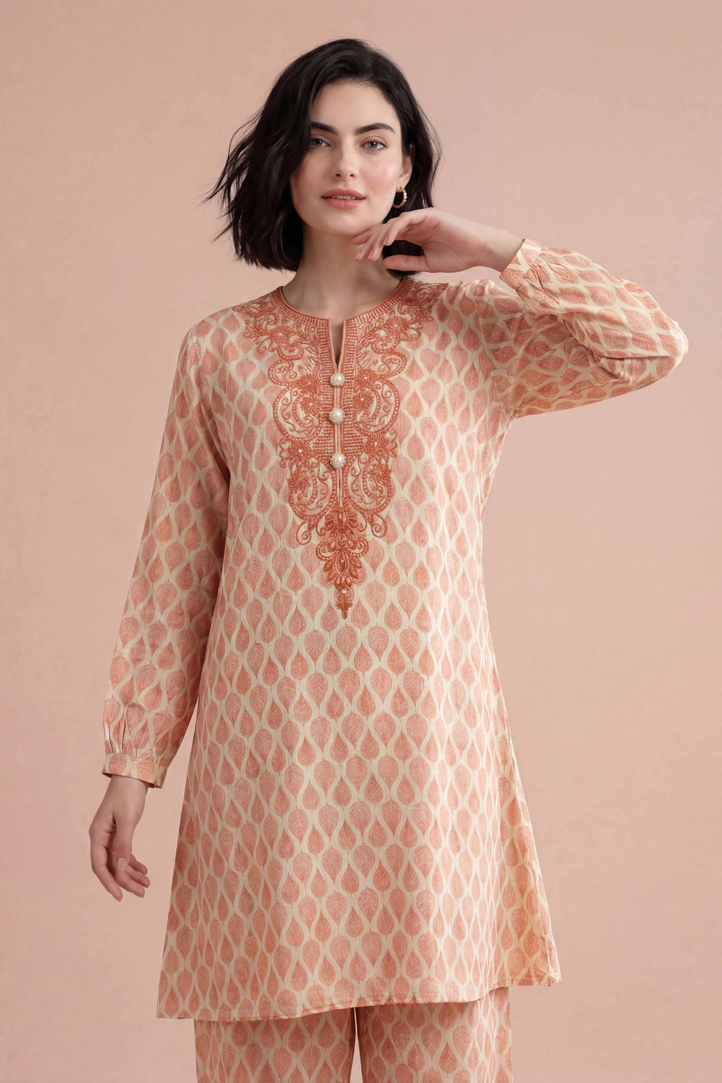 2 Piece - Printed Embroidered Suit - PE26-348