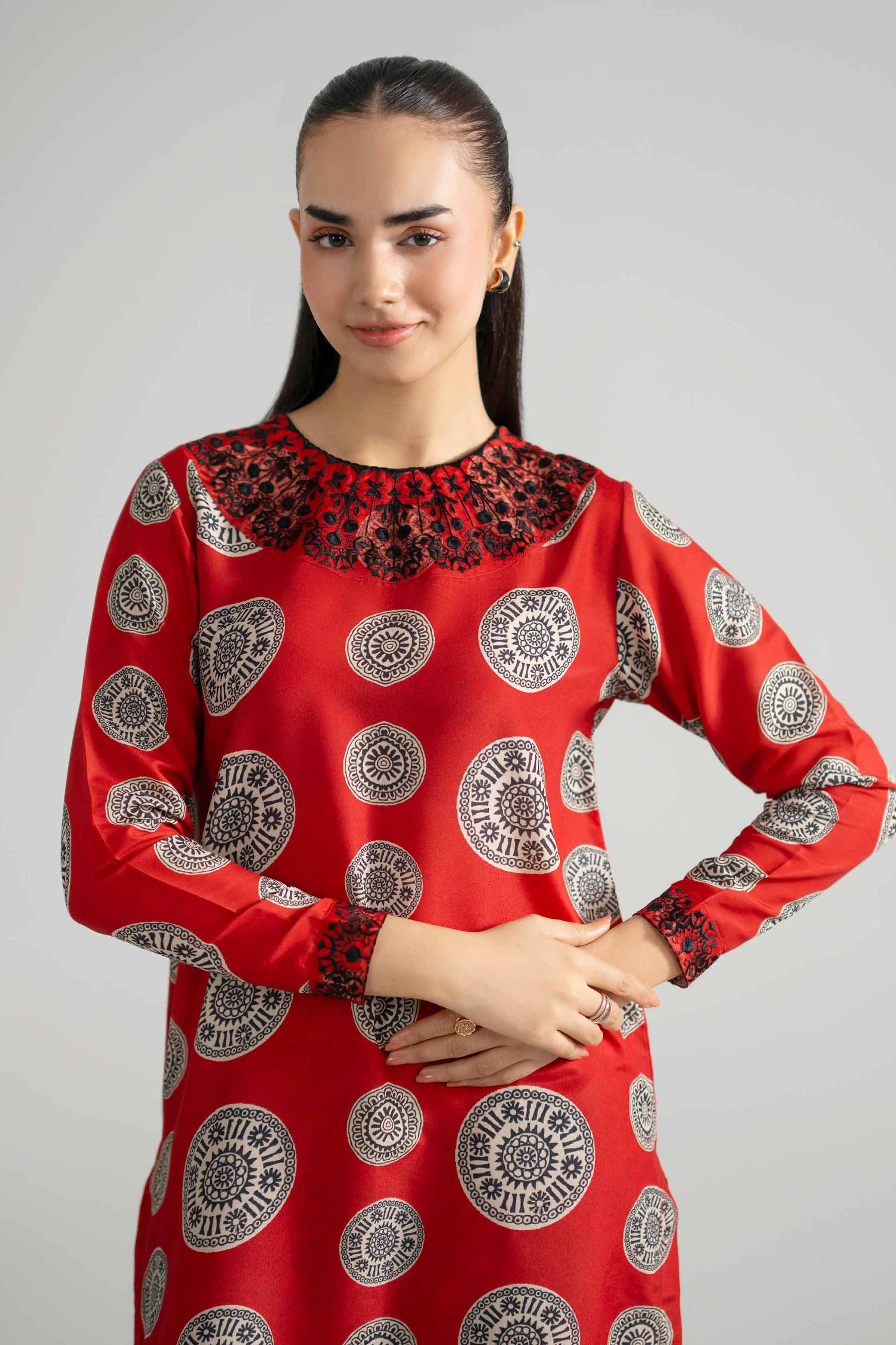 2 Piece - Printed Embroidered Suit - PE26-349 Red Lawn 2PC Embroidered READY TO WEAR