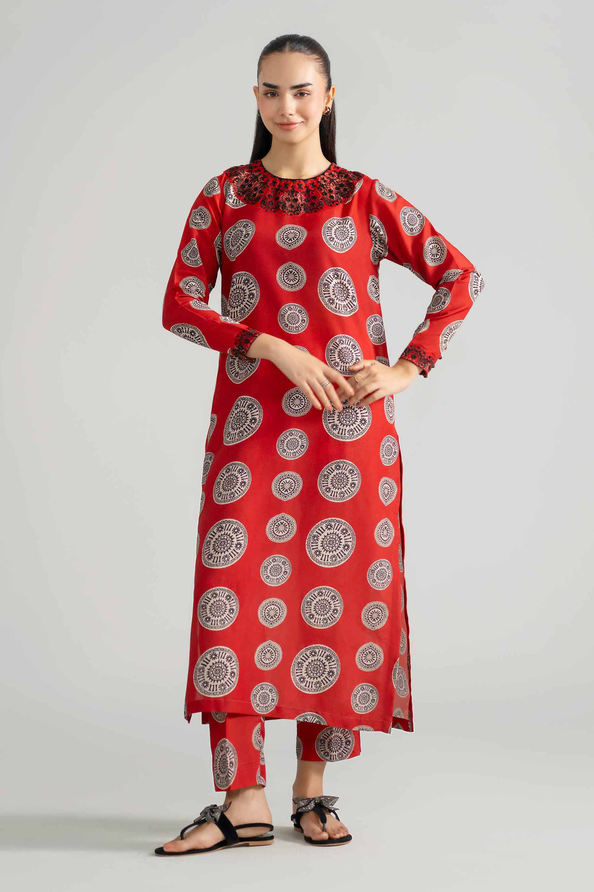 2 Piece - Printed Embroidered Suit - PE26-349 Red Lawn 2PC Embroidered READY TO WEAR