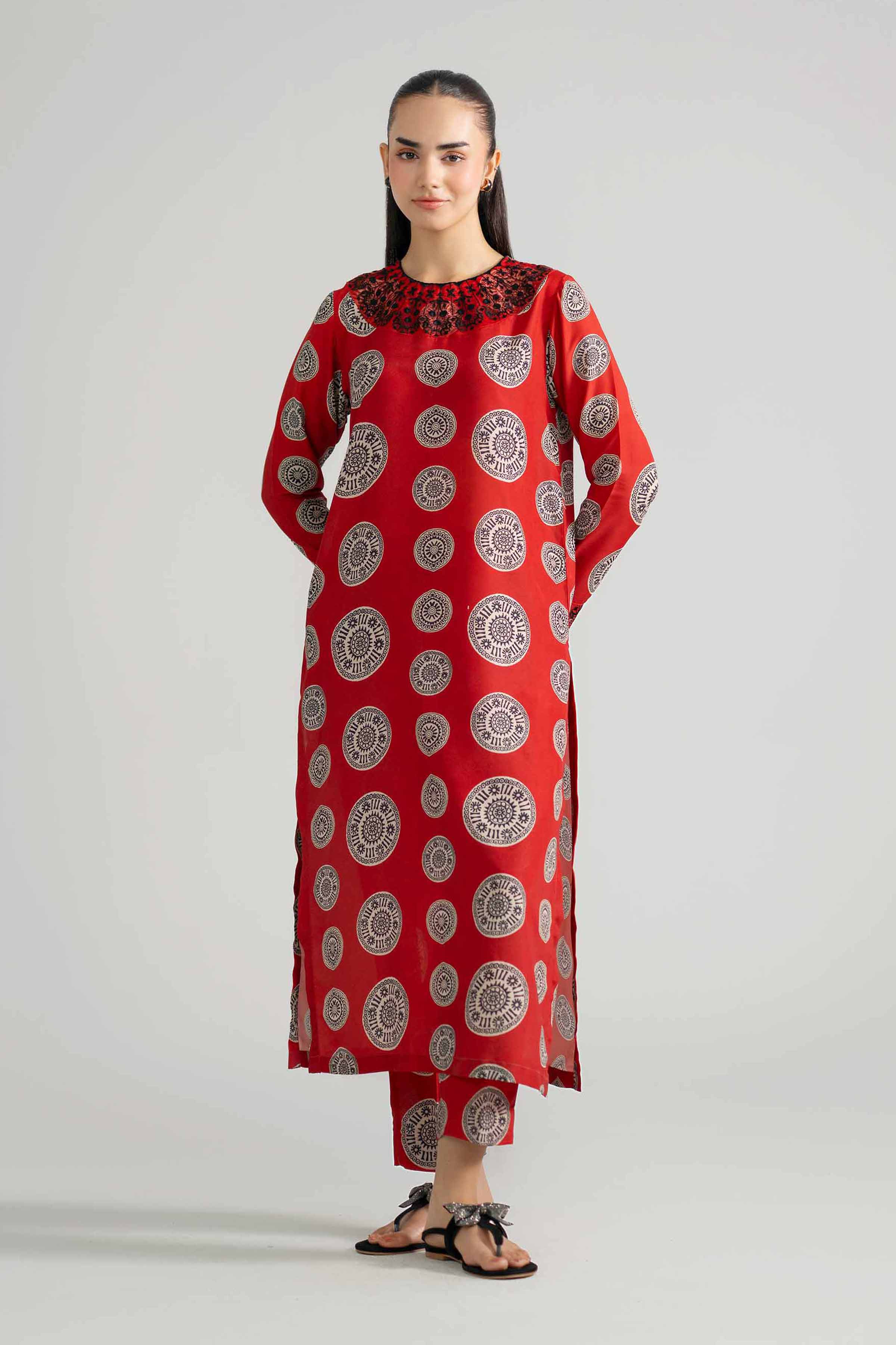 2 Piece - Printed Embroidered Suit - PE26-349 Red Lawn 2PC Embroidered READY TO WEAR