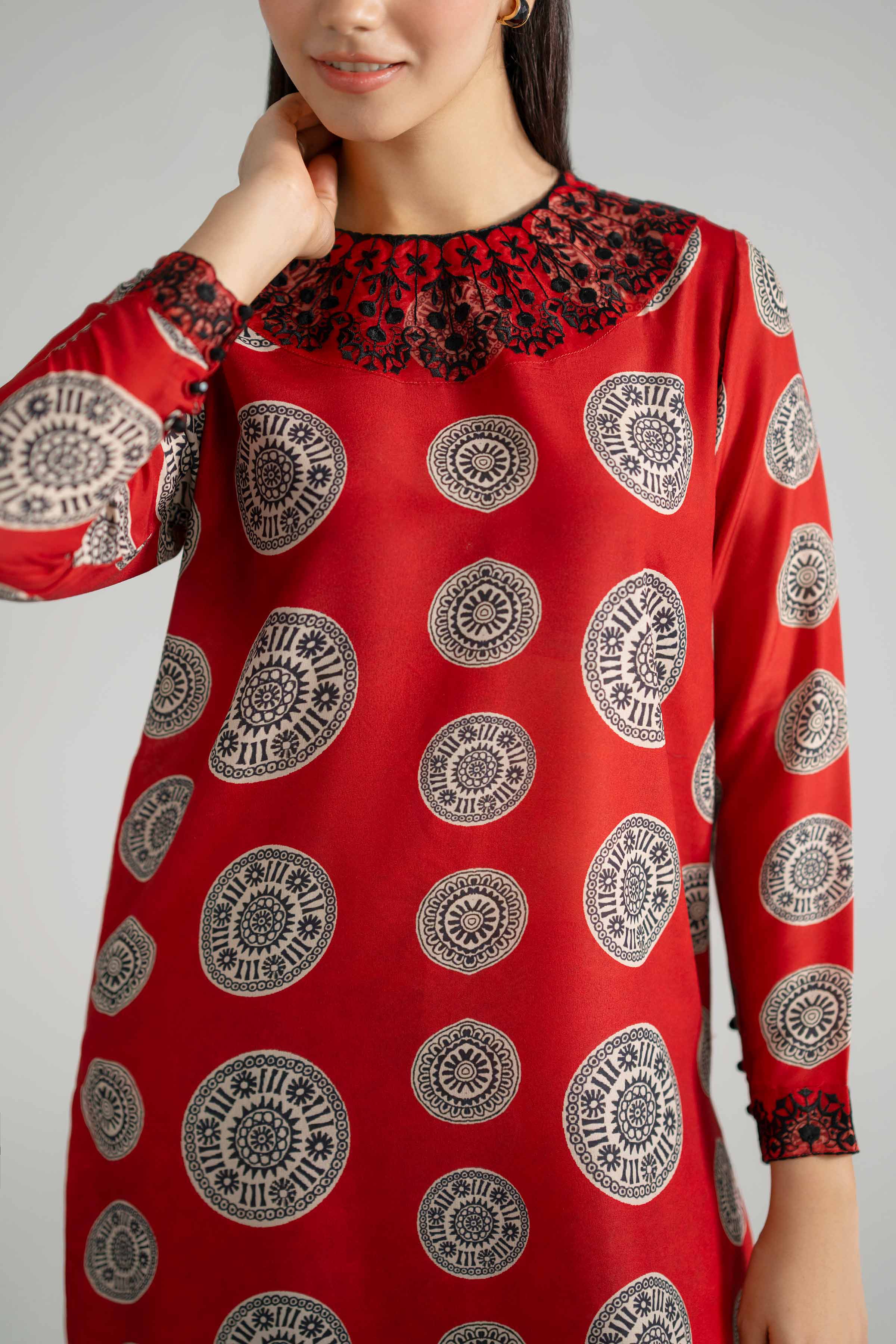 2 Piece - Printed Embroidered Suit - PE26-349 Red Lawn 2PC Embroidered READY TO WEAR