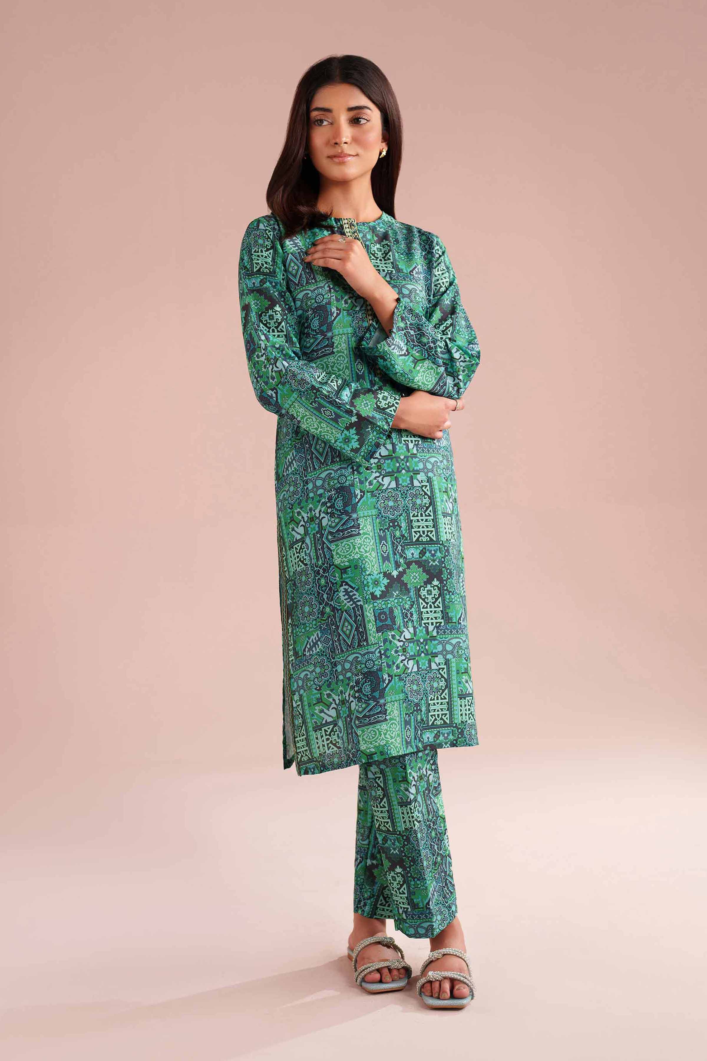 2 Piece - Printed Embroidered Suit - PE26-35 NishatUAE Green Lawn 2PC Embroidered Ready To Wear