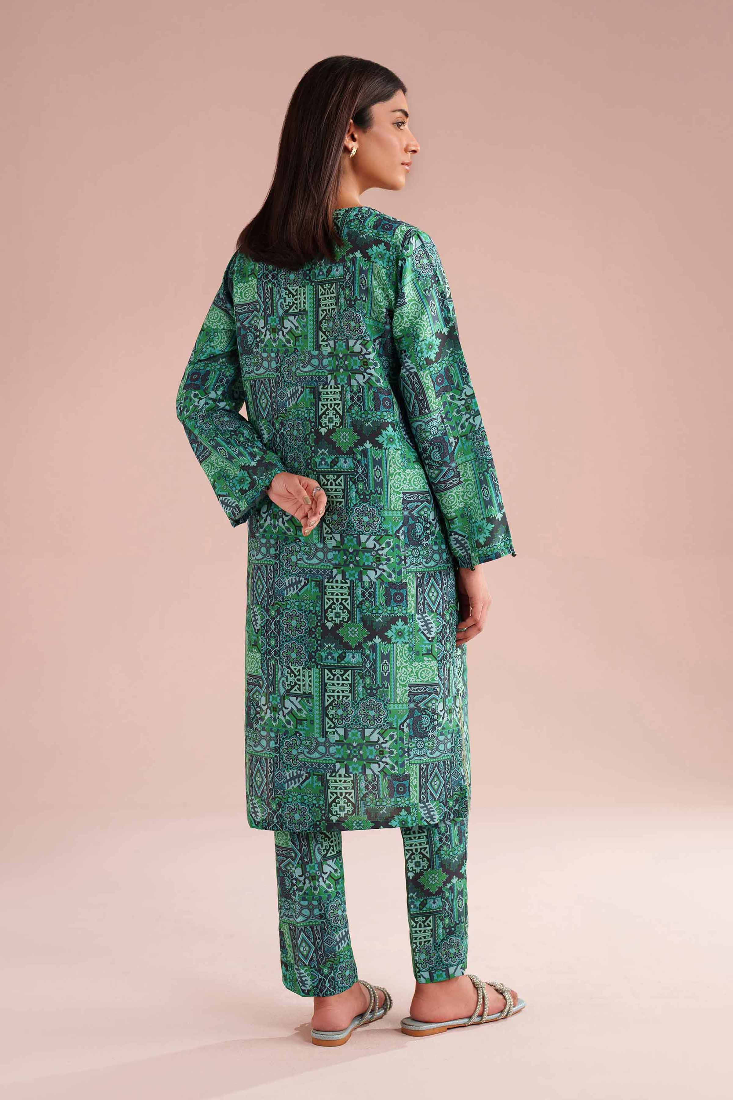 2 Piece - Printed Embroidered Suit - PE26-35 NishatUAE Green Lawn 2PC Embroidered Ready To Wear