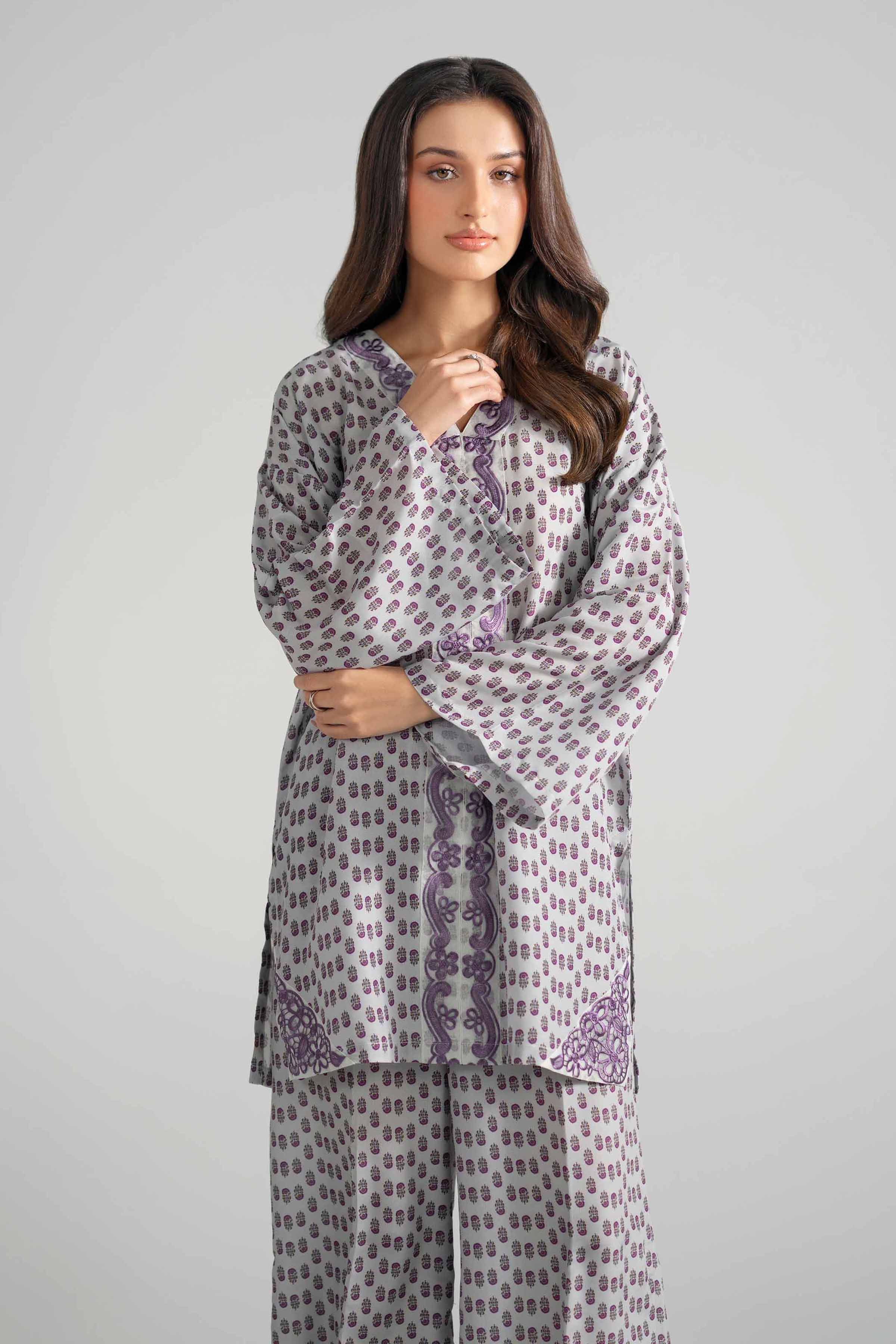 2 Piece - Printed Embroidered Suit - PE26-353 Grey Lawn 2PC Embroidered READY TO WEAR