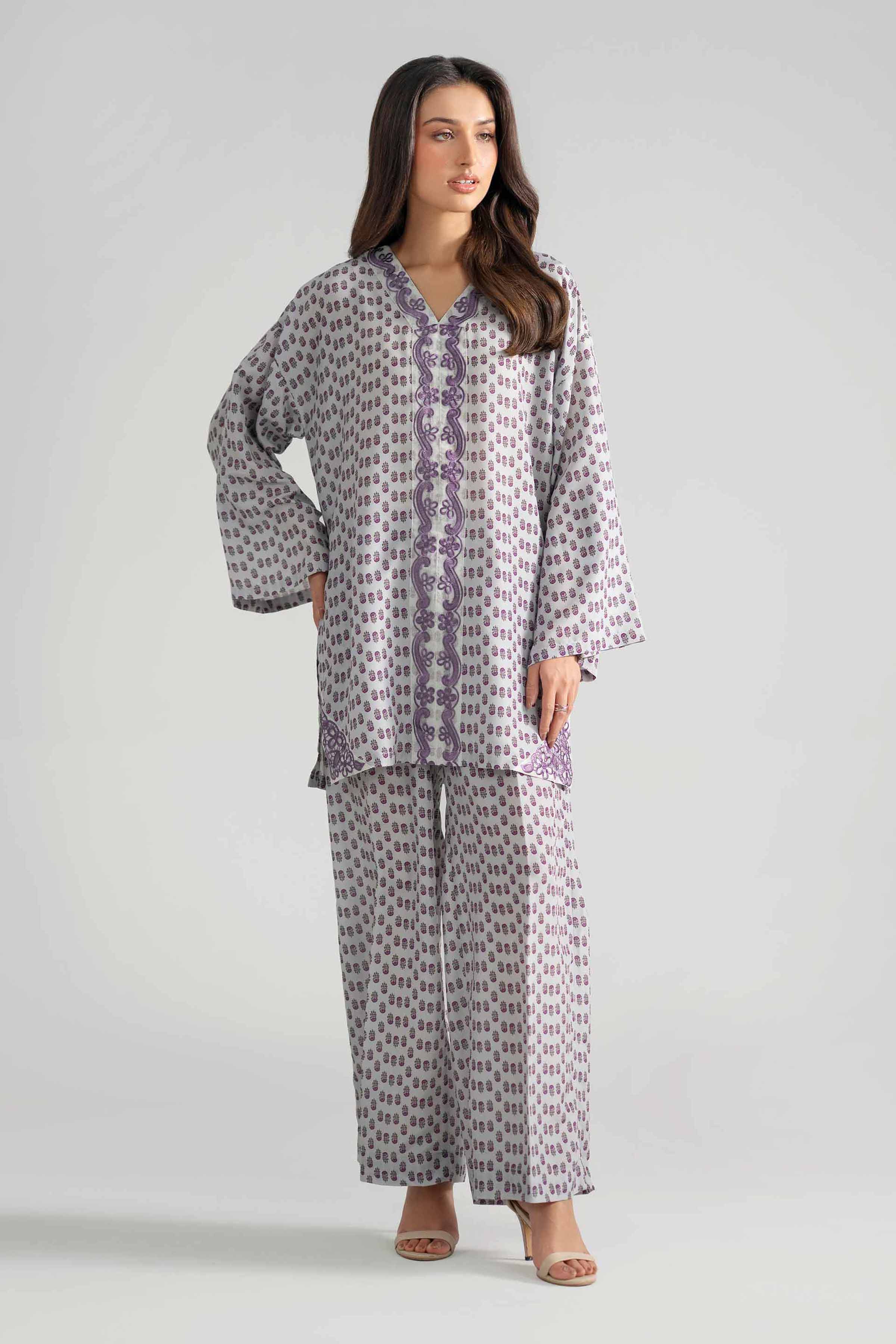 2 Piece - Printed Embroidered Suit - PE26-353 Grey Lawn 2PC Embroidered READY TO WEAR