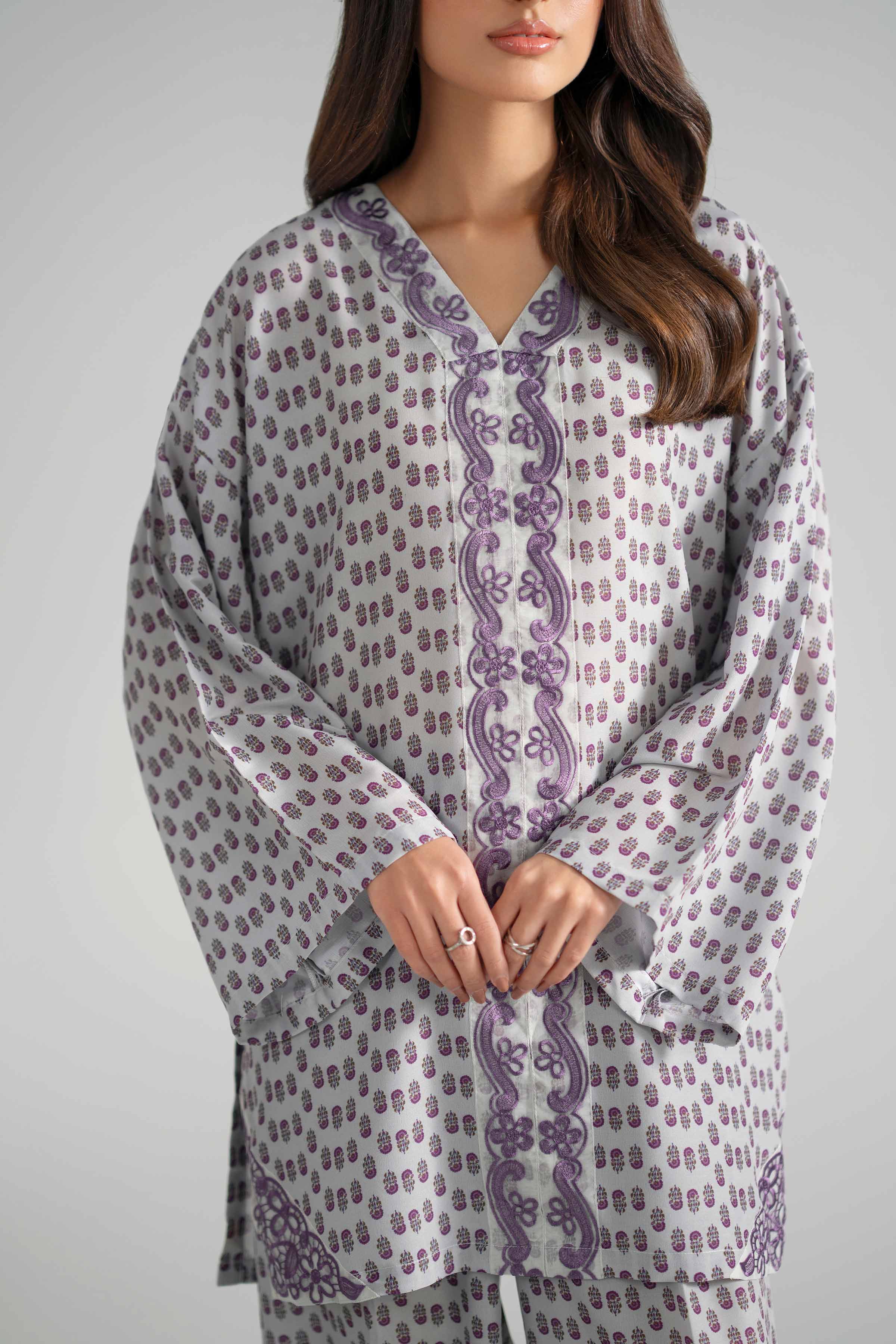 2 Piece - Printed Embroidered Suit - PE26-353 Grey Lawn 2PC Embroidered READY TO WEAR
