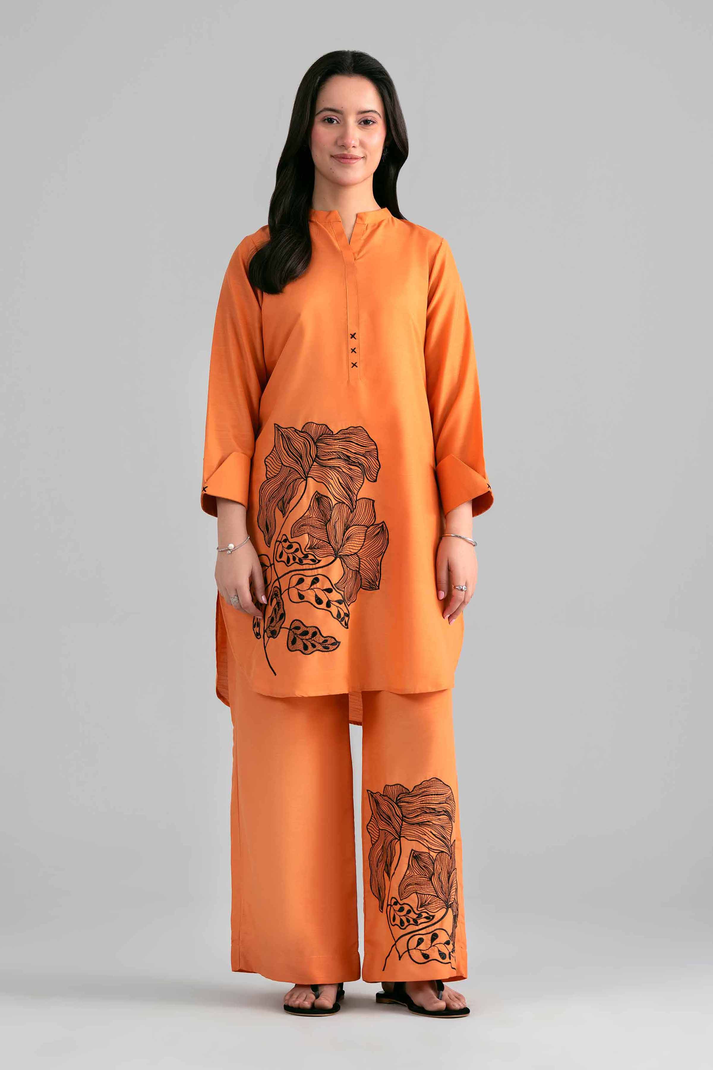 2 Piece - Embroidered Suit - PE26-394 Orange Lawn 2PC Embroidered READY TO WEAR