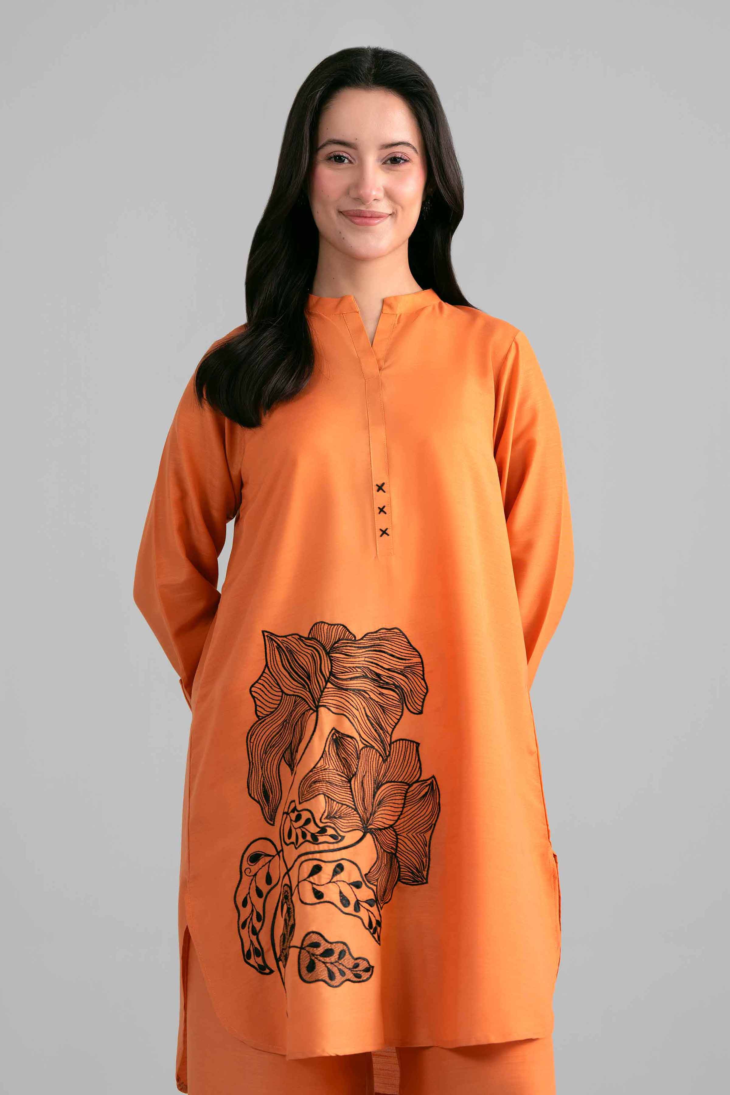 2 Piece - Embroidered Suit - PE26-394 Orange Lawn 2PC Embroidered READY TO WEAR