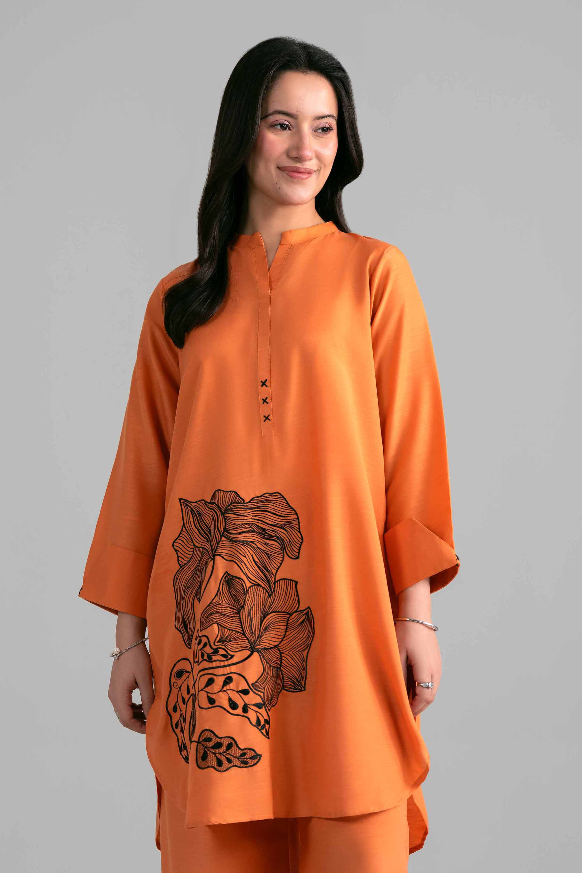 2 Piece - Embroidered Suit - PE26-394 Orange Lawn 2PC Embroidered READY TO WEAR