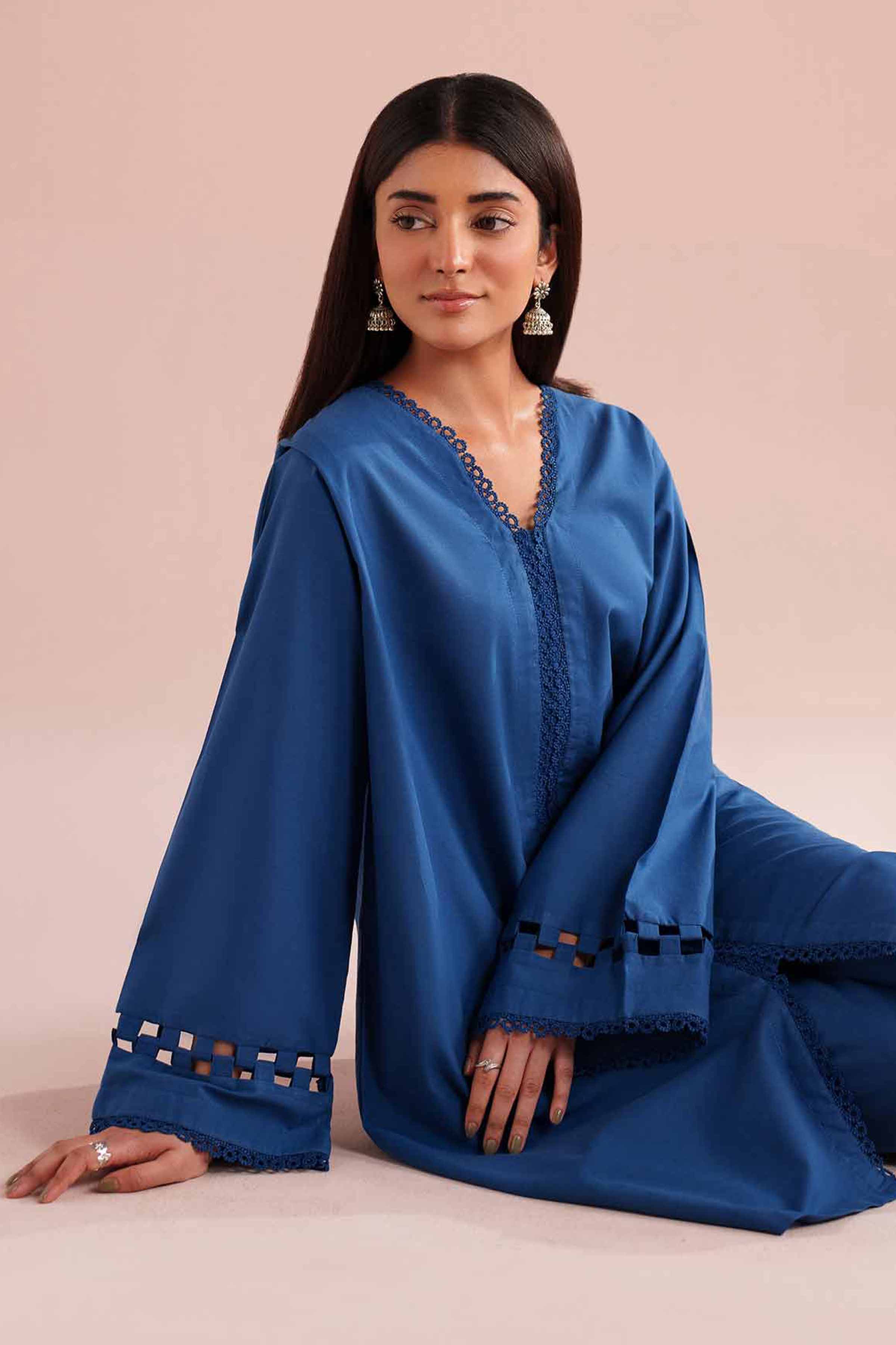 2 Piece - Basic Suit - PE26-41 NishatUAE Blue Cambric 2PC Solids Ready To Wear