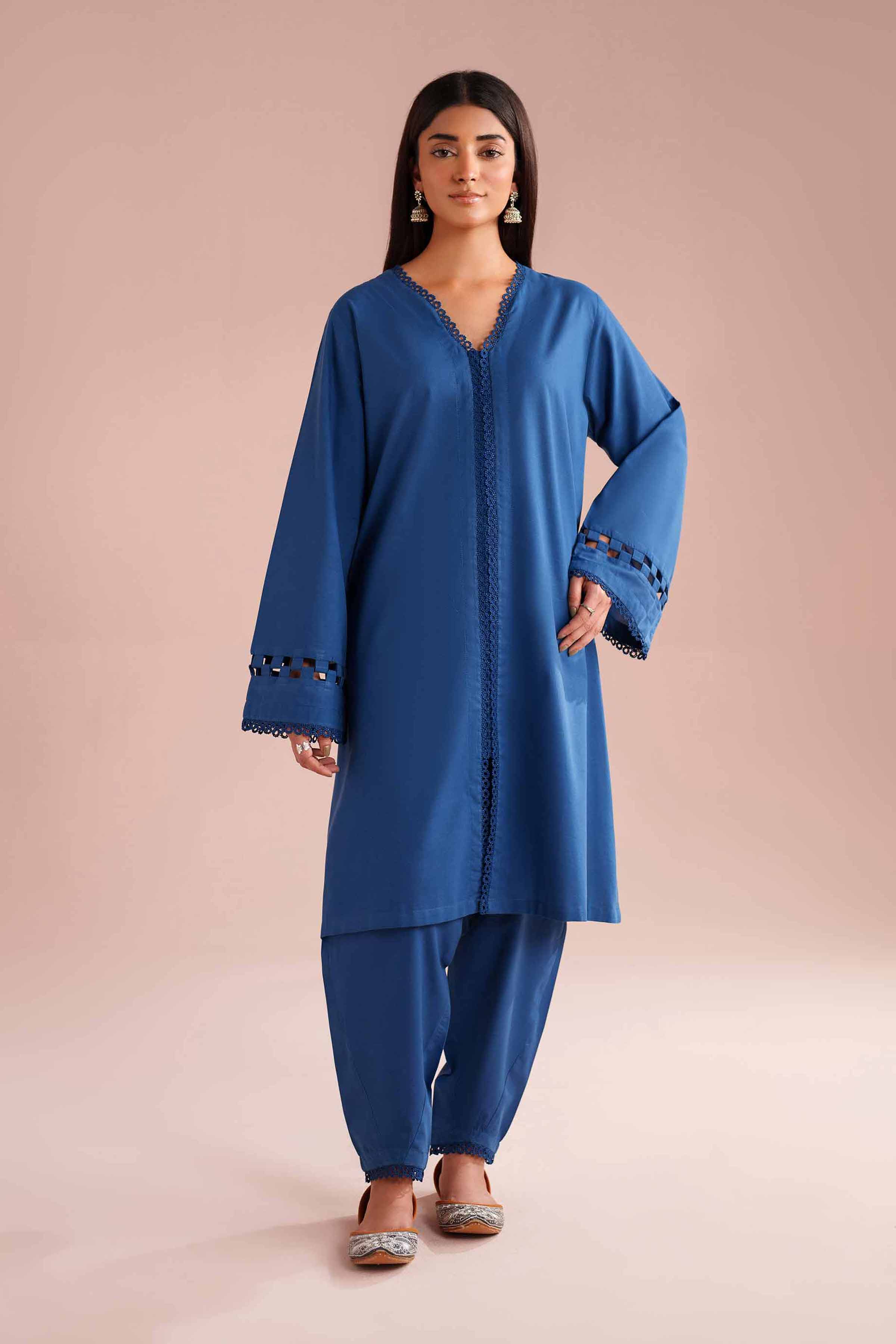 2 Piece - Basic Suit - PE26-41 NishatUAE Blue Cambric 2PC Solids Ready To Wear