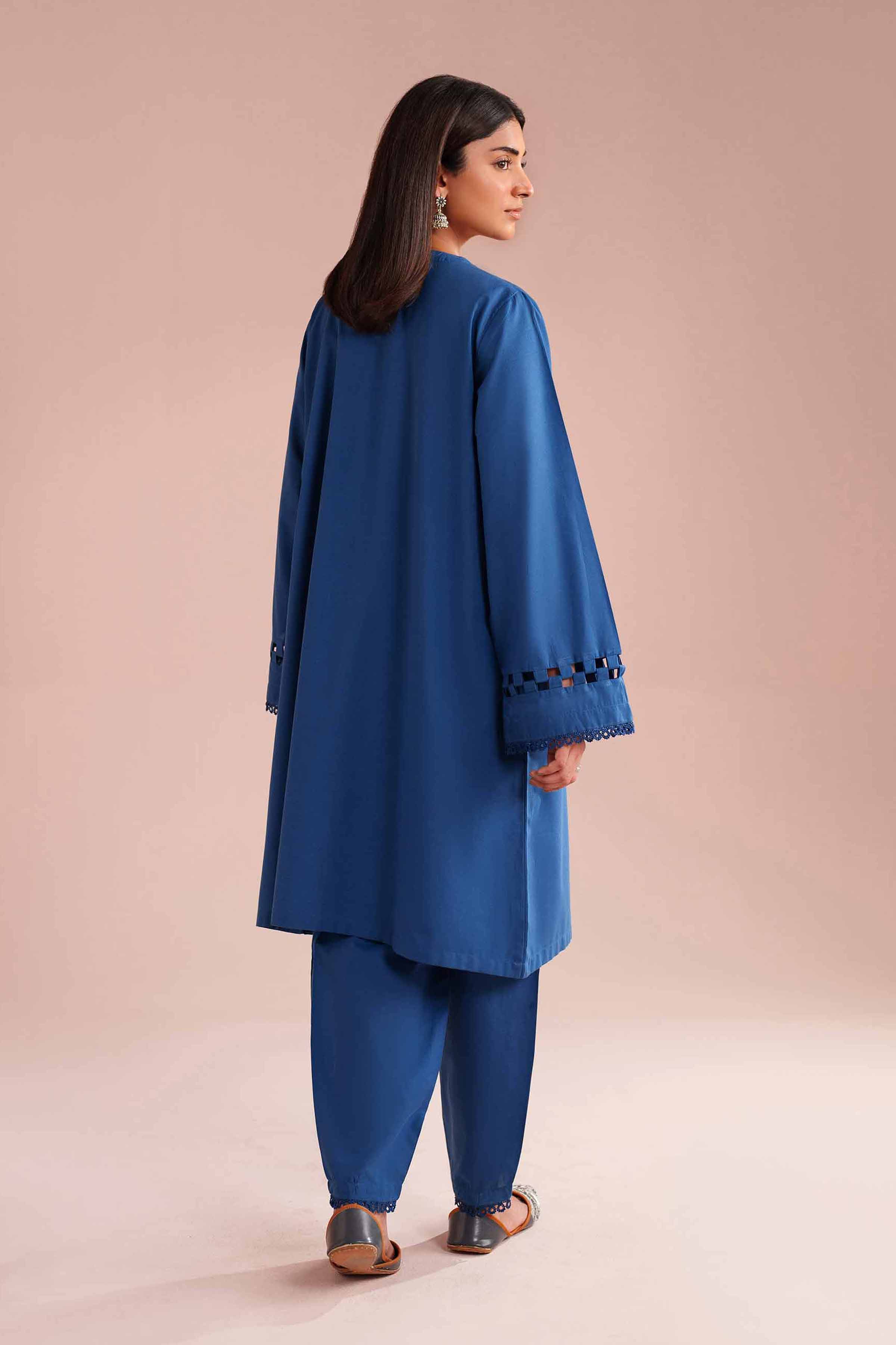 2 Piece - Basic Suit - PE26-41 NishatUAE Blue Cambric 2PC Solids Ready To Wear