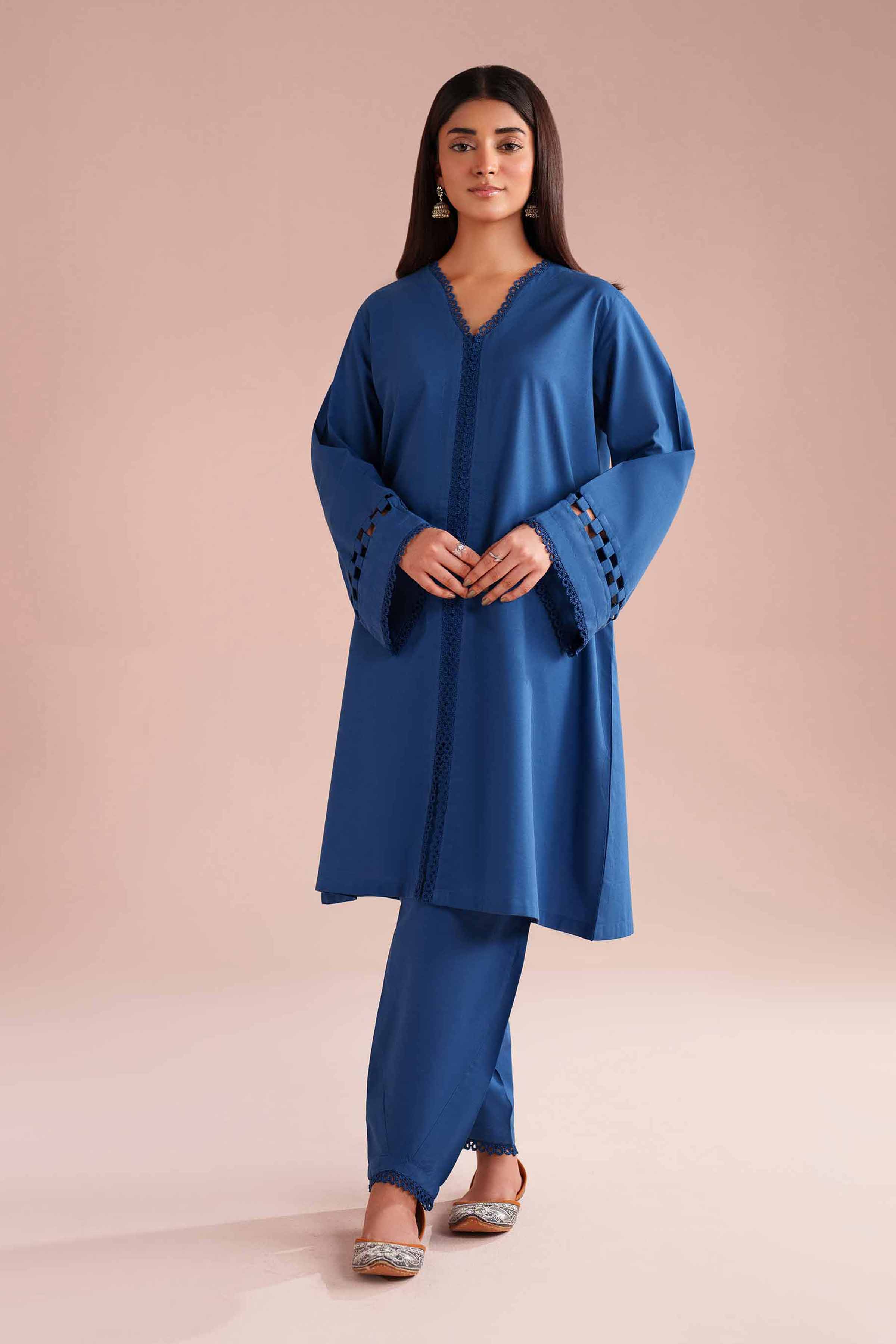 2 Piece - Basic Suit - PE26-41 NishatUAE Blue Cambric 2PC Solids Ready To Wear