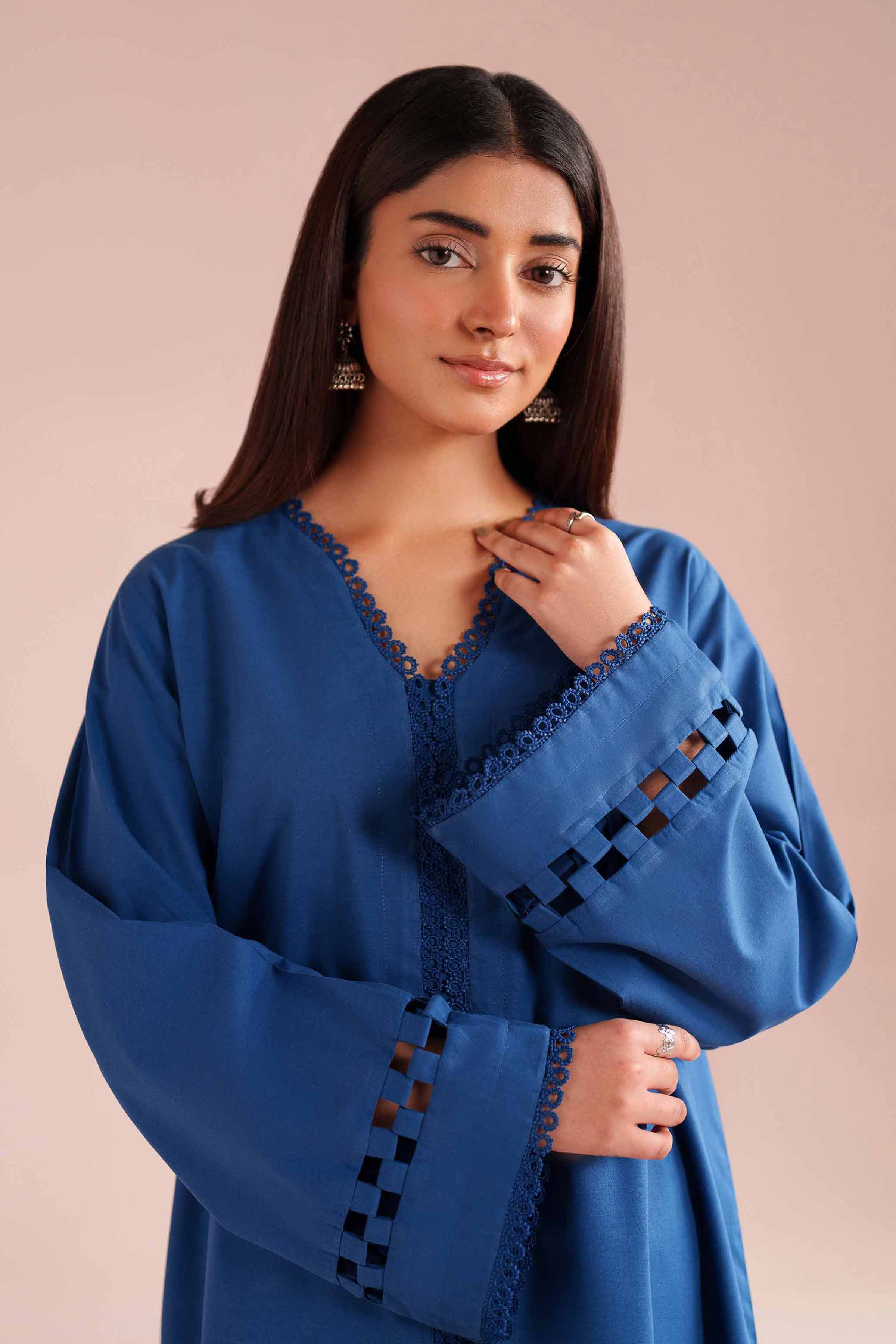 2 Piece - Basic Suit - PE26-41 NishatUAE Blue Cambric 2PC Solids Ready To Wear
