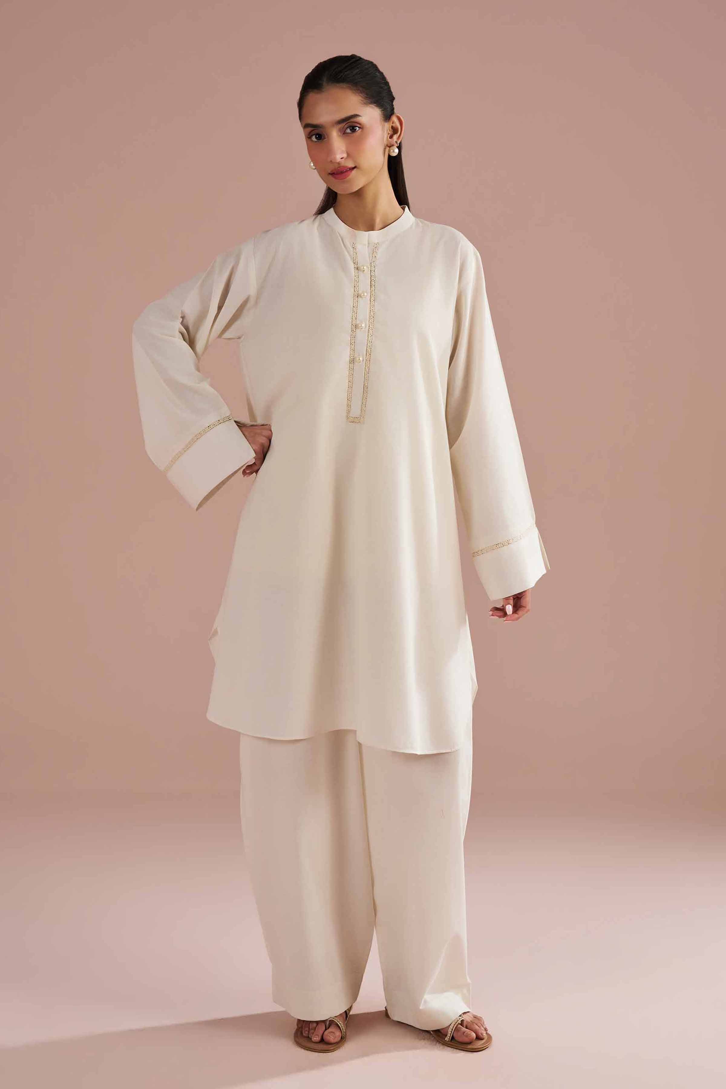 2 Piece - Basic Suit - PE26-43 White Plain 2PC Solids READY TO WEAR