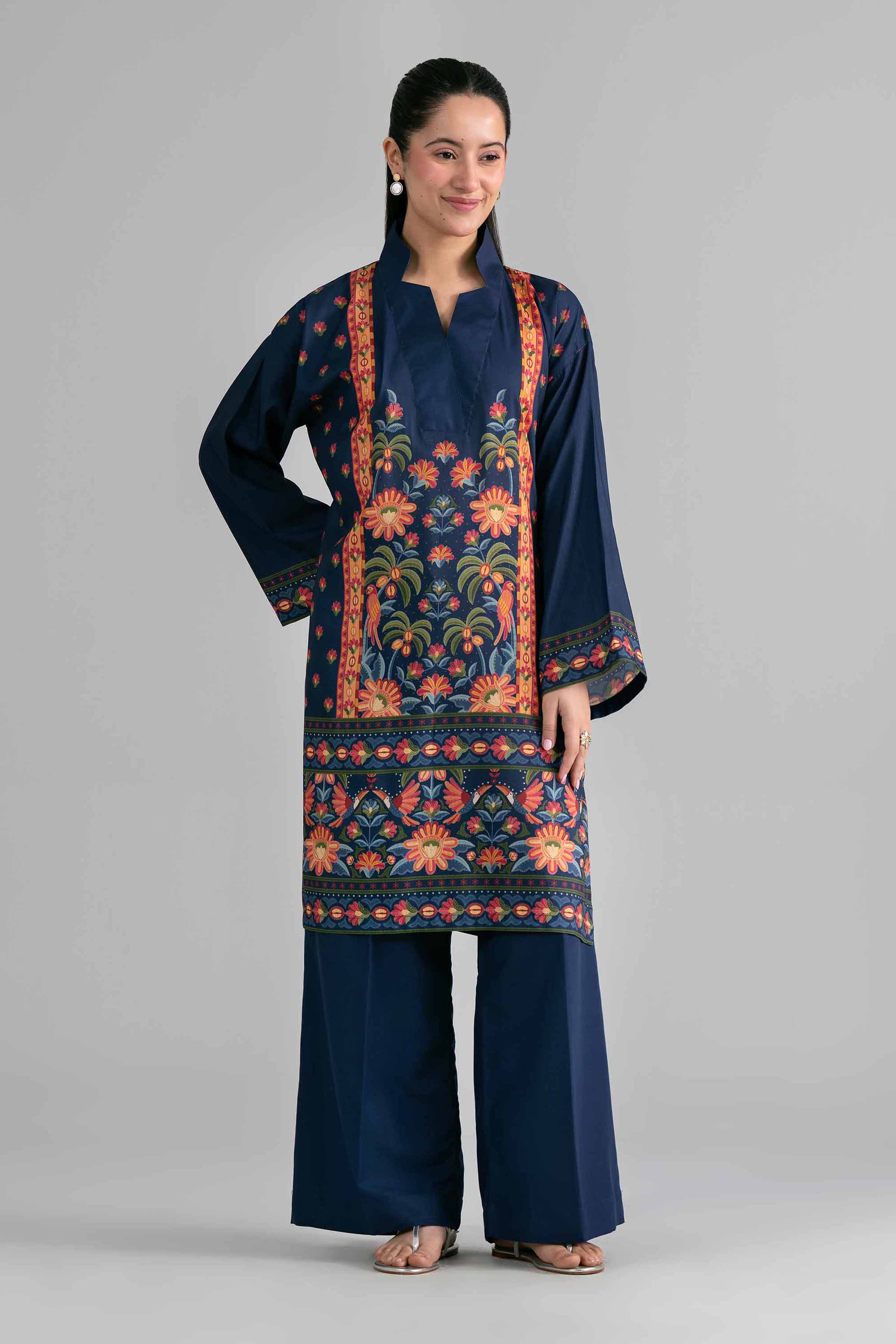 2 Piece - Printed Suit - PE26-480 Blue Linen 2PC Printed READY TO WEAR