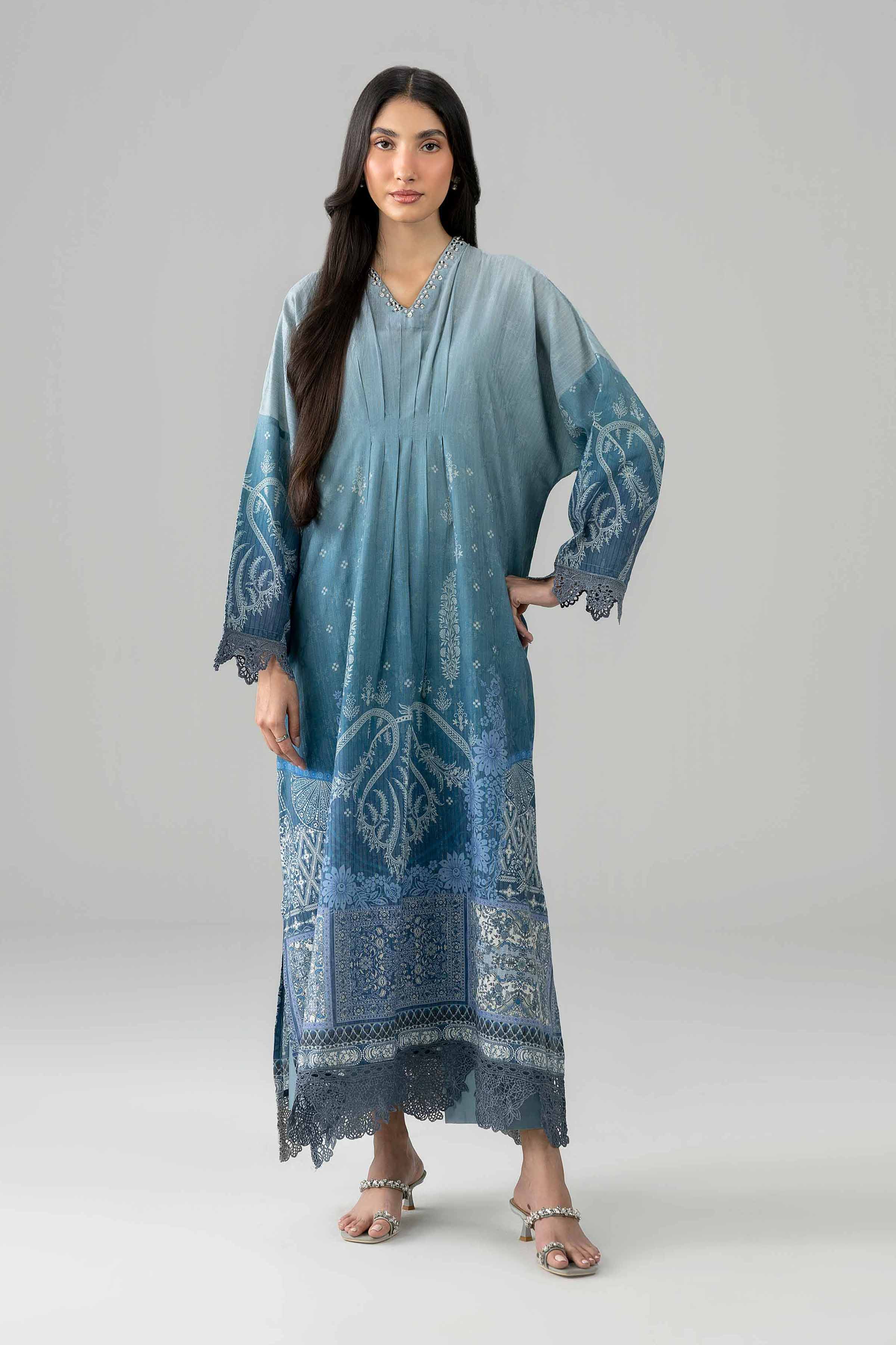 2 Piece - Printed Embroidered Suit - PE26-490 Blue Fancy Base 2PC Embroidered READY TO WEAR