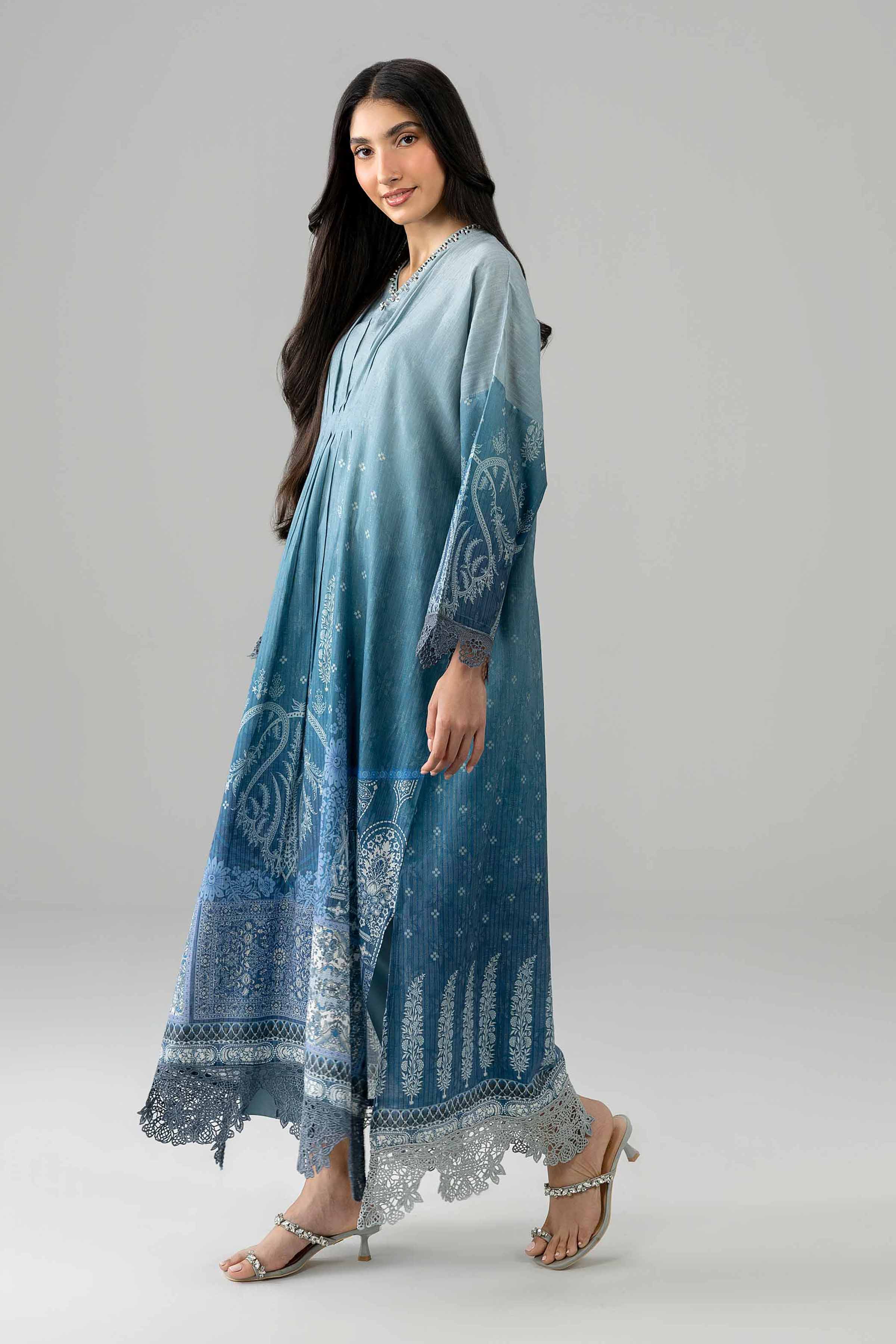 2 Piece - Printed Embroidered Suit - PE26-490 Blue Fancy Base 2PC Embroidered READY TO WEAR