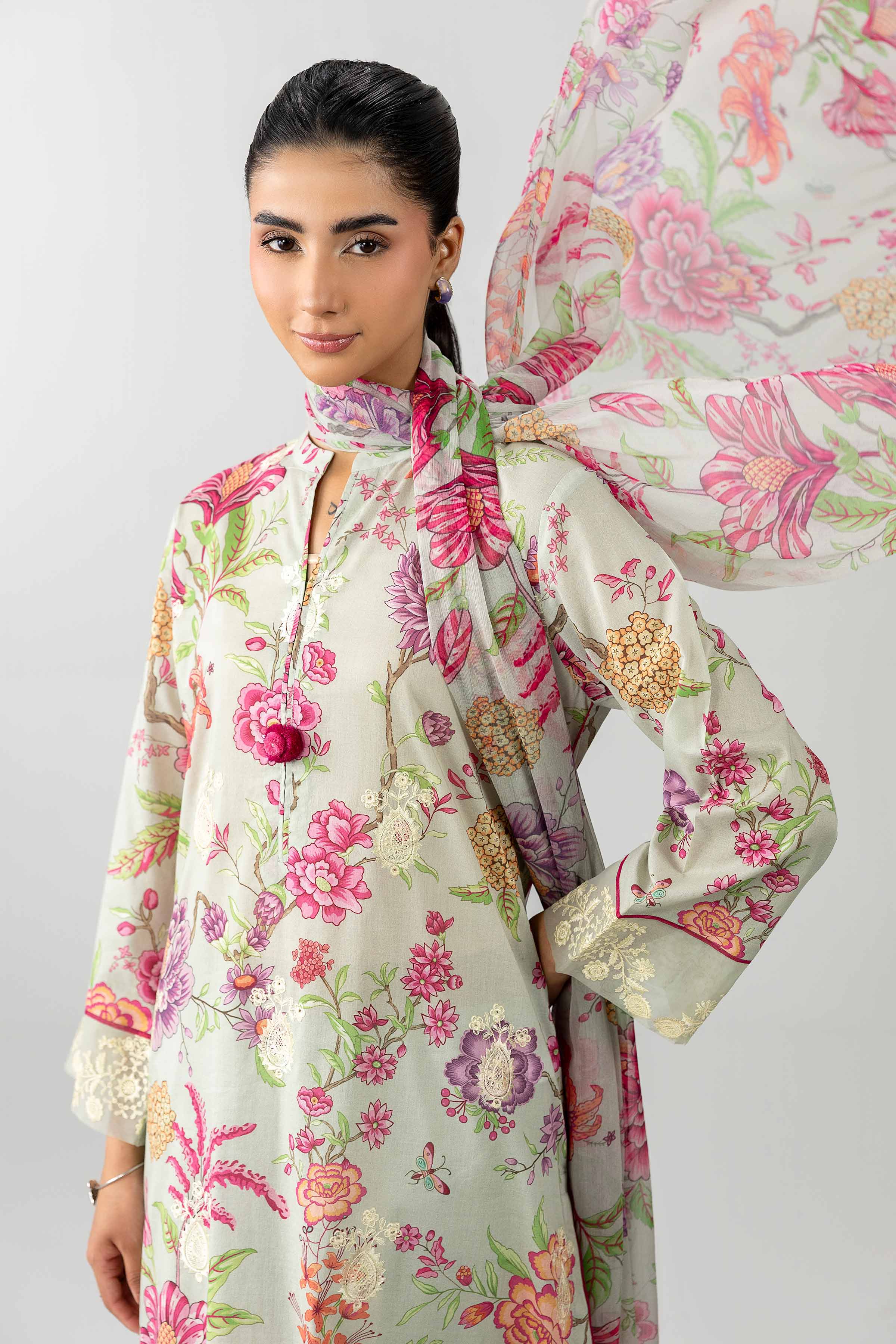 3 Piece - Printed Embroidered Suit - PE26-493 Grey Lawn 3PC Embroidered READY TO WEAR