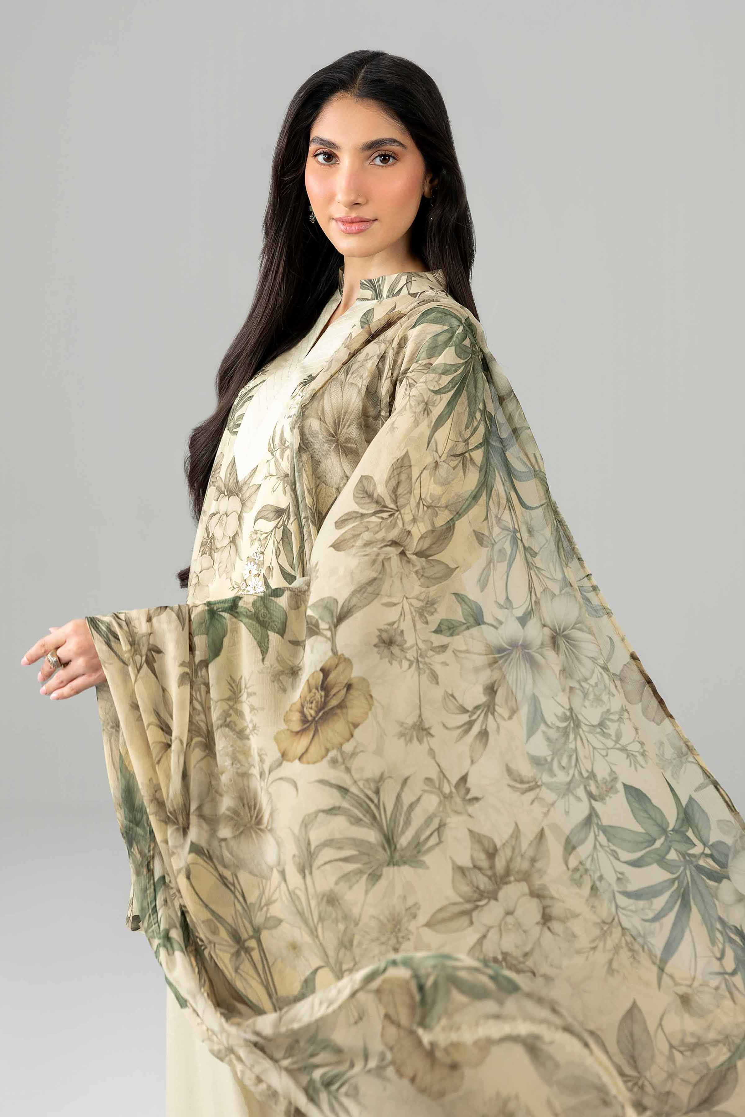 3 Piece - Printed Embroidered Suit - PE26-497 Beige Lawn 3PC Embroidered READY TO WEAR