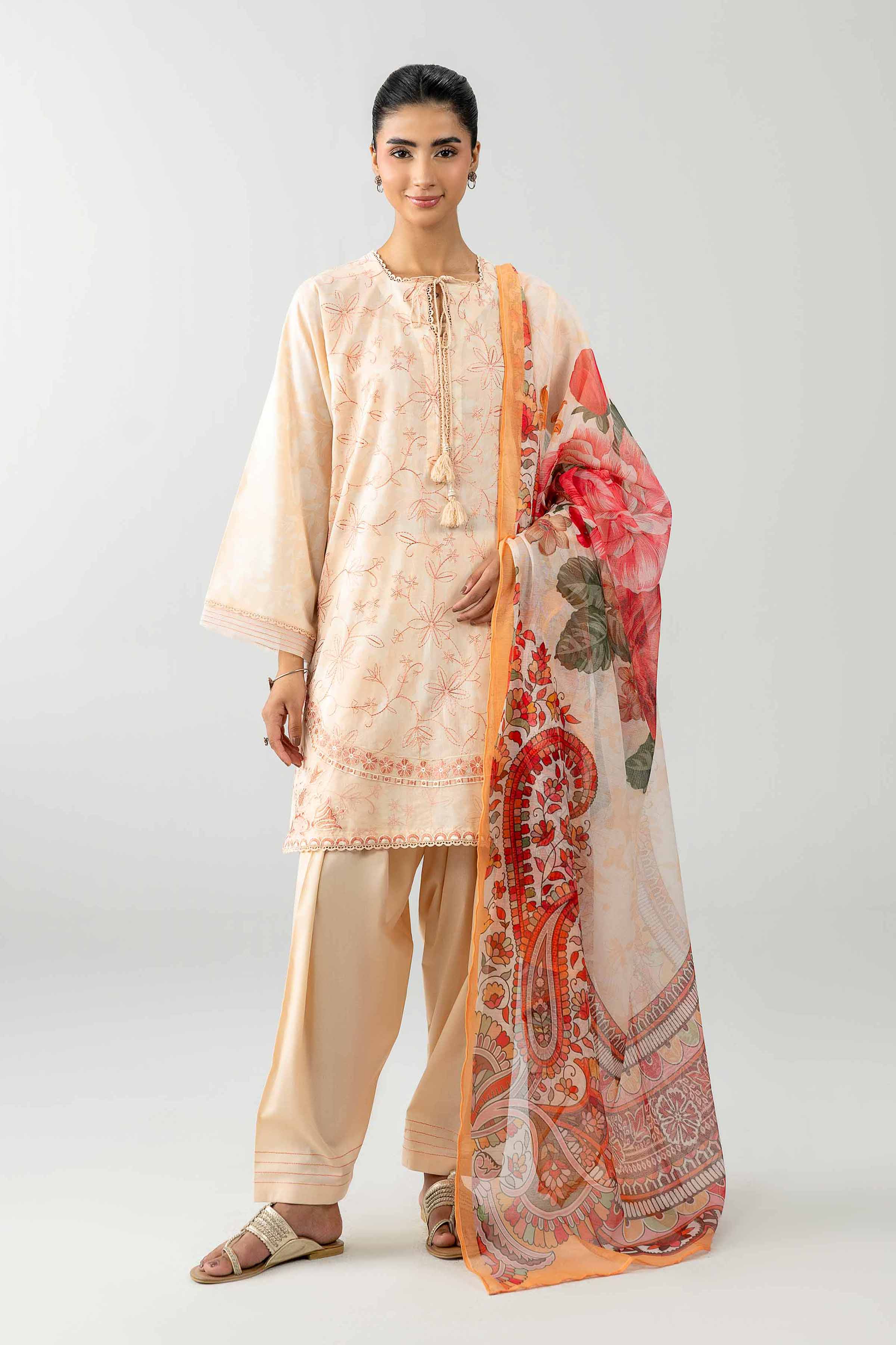 3 Piece - Printed Embroidered Suit - PE26-500