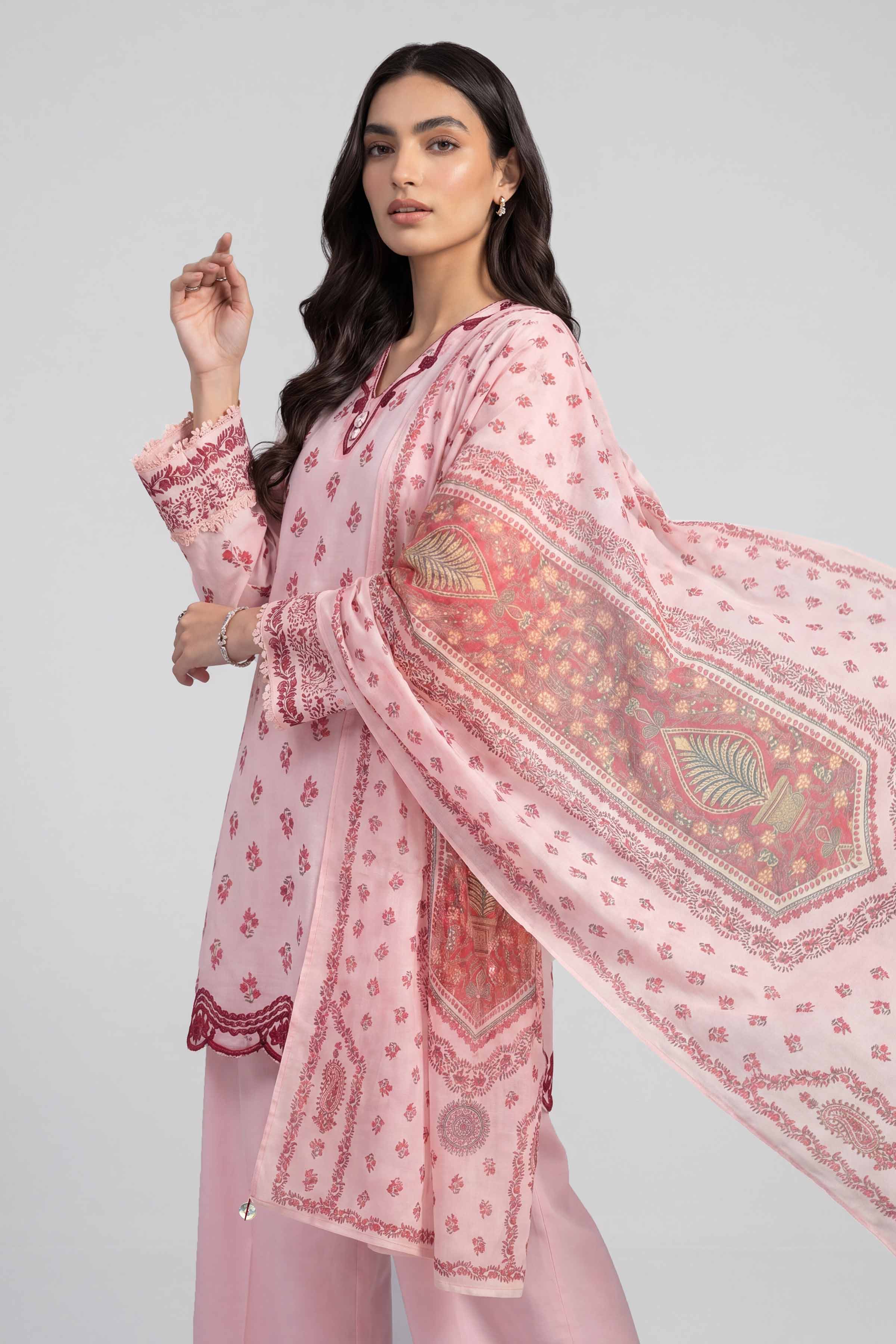 3 Piece - Printed Embroidered Suit - PE26-501