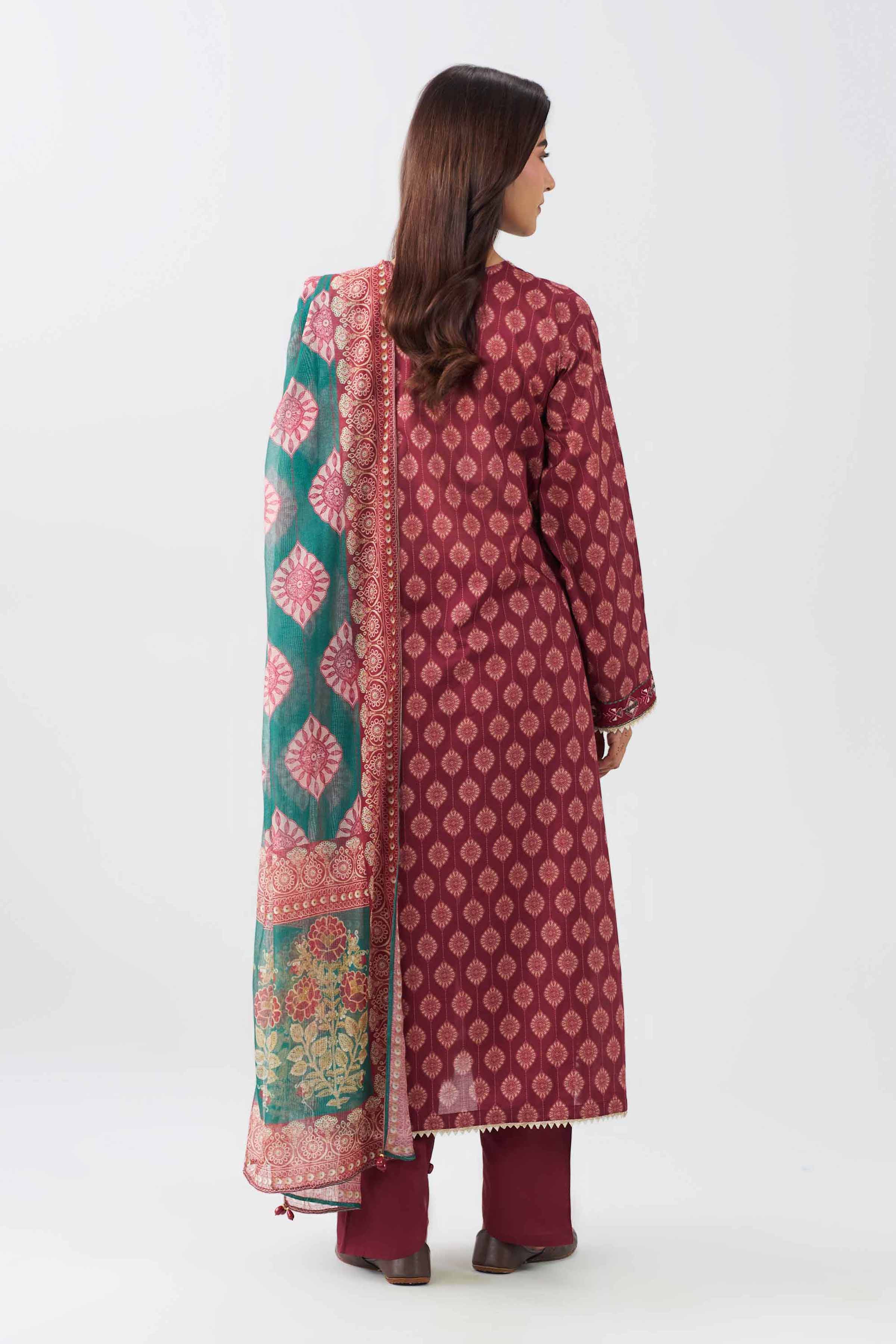 3 Piece - Printed Embroidered Suit - PE26-505