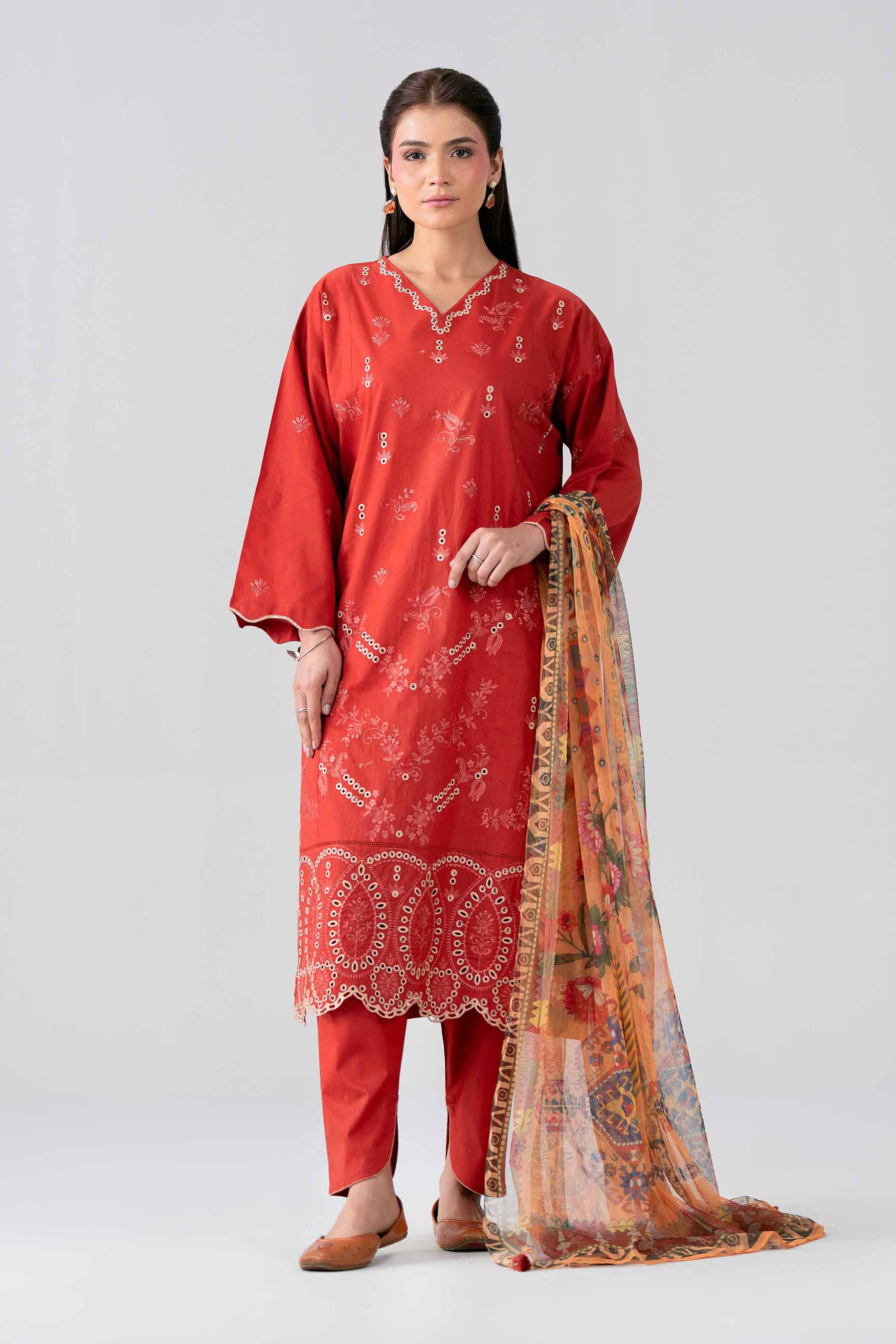 3 Piece - Printed Embroidered Suit - PE26-513