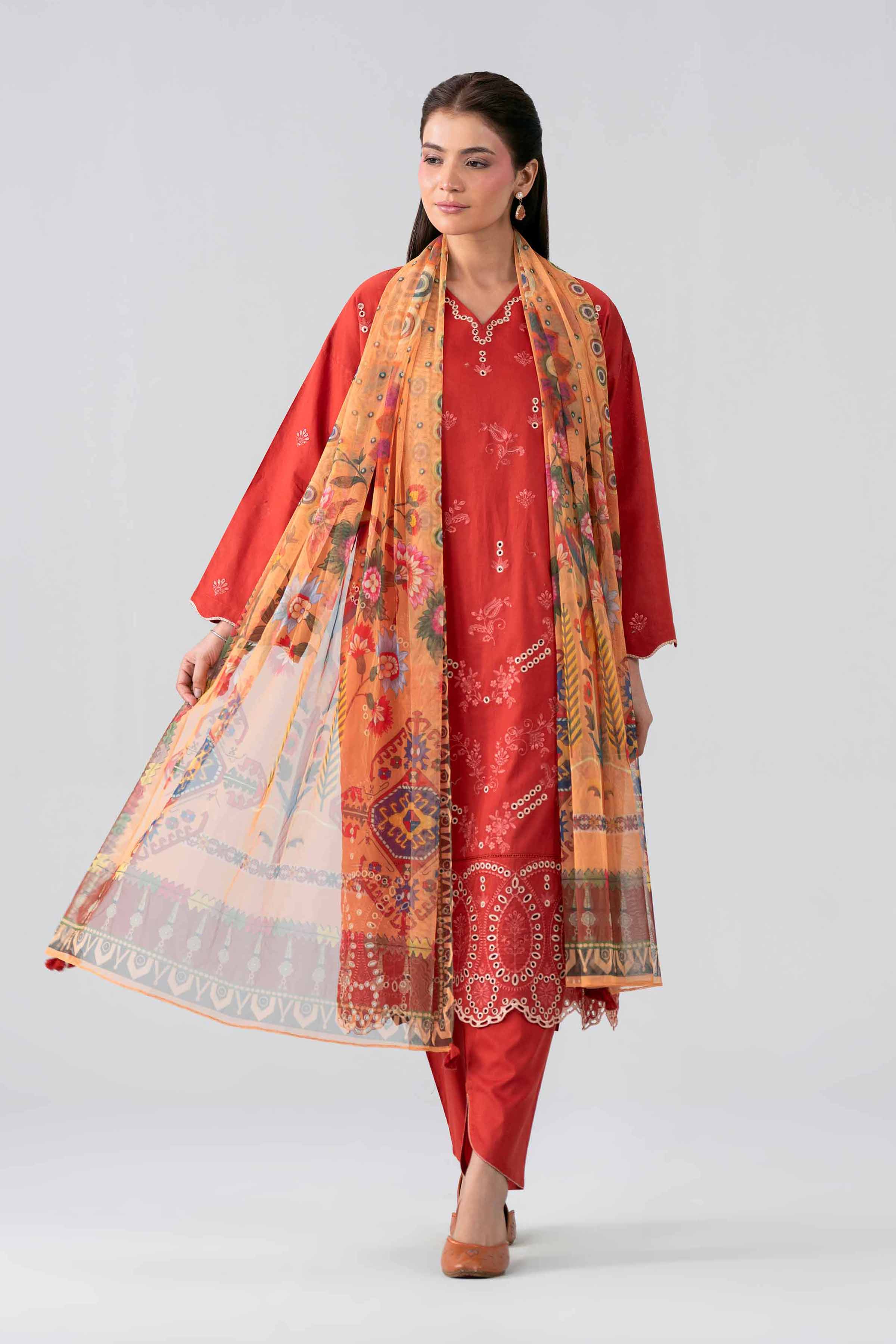 3 Piece - Printed Embroidered Suit - PE26-513