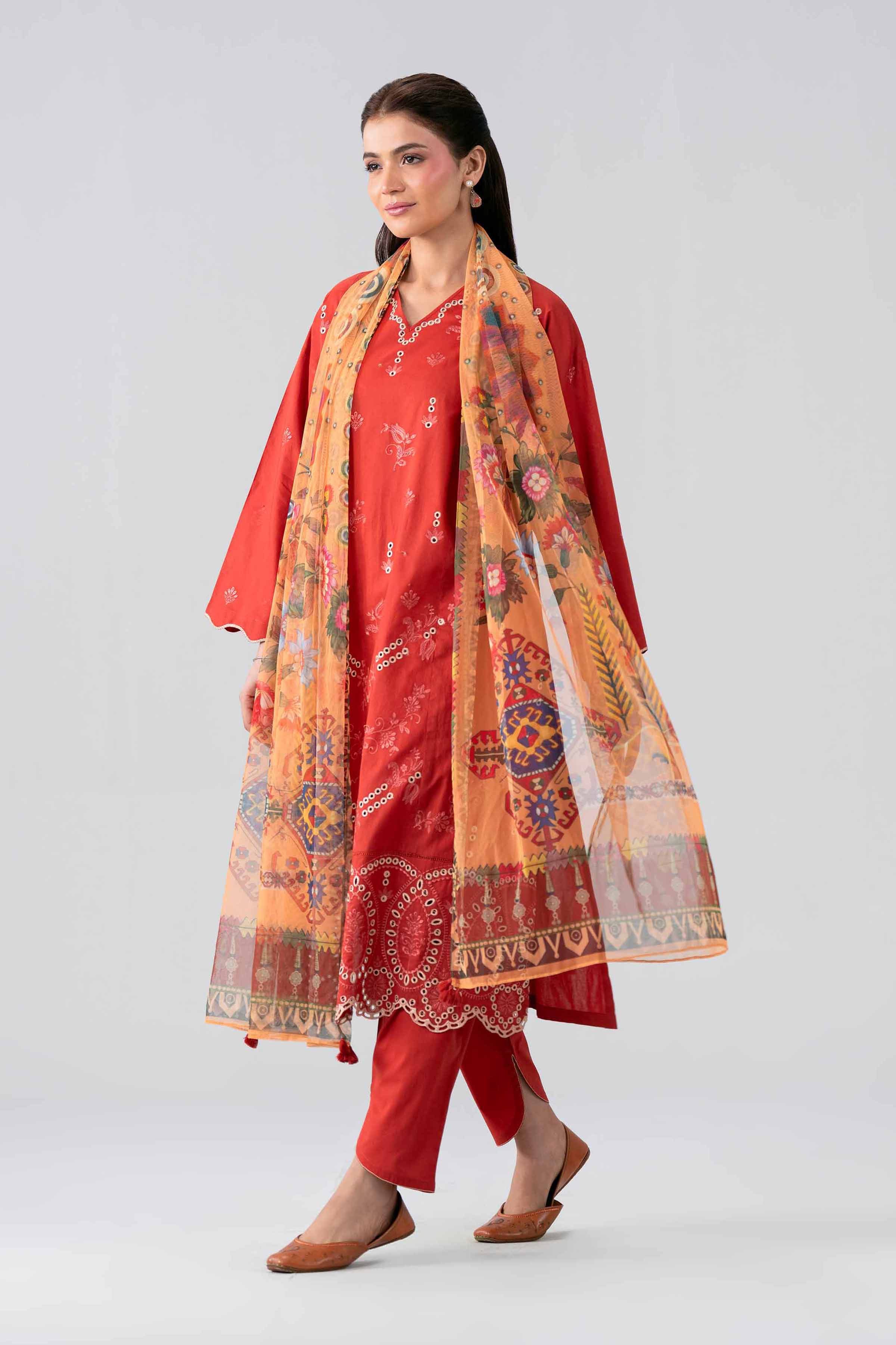 3 Piece - Printed Embroidered Suit - PE26-513