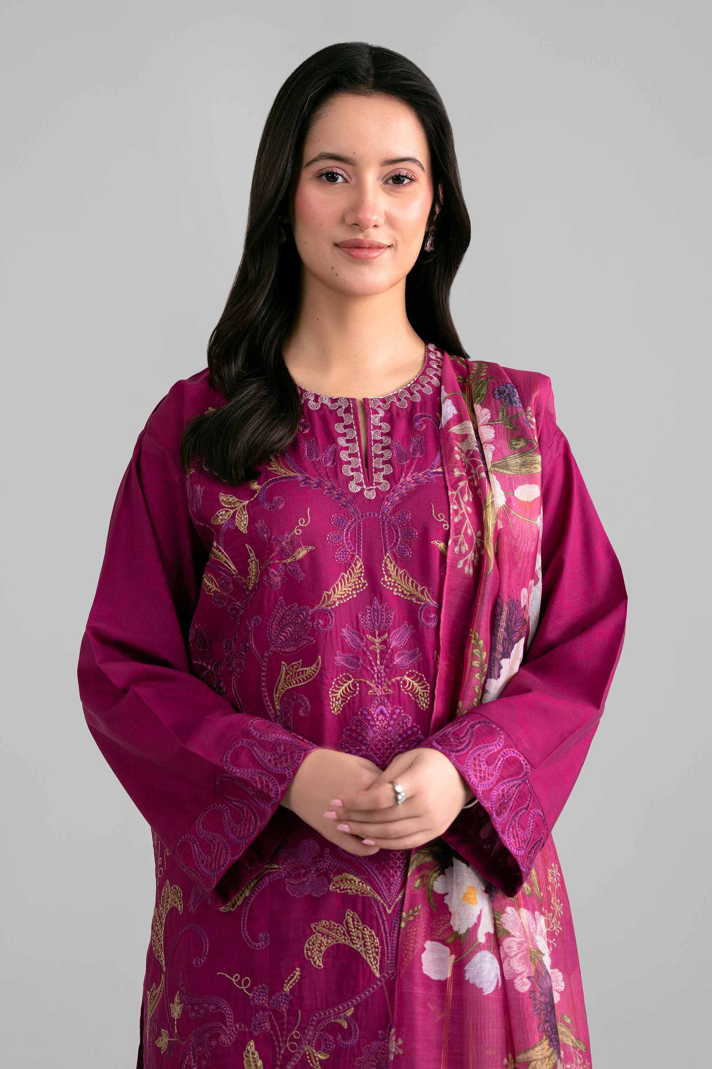 3 Piece - Printed Embroidered Suit - PE26-526