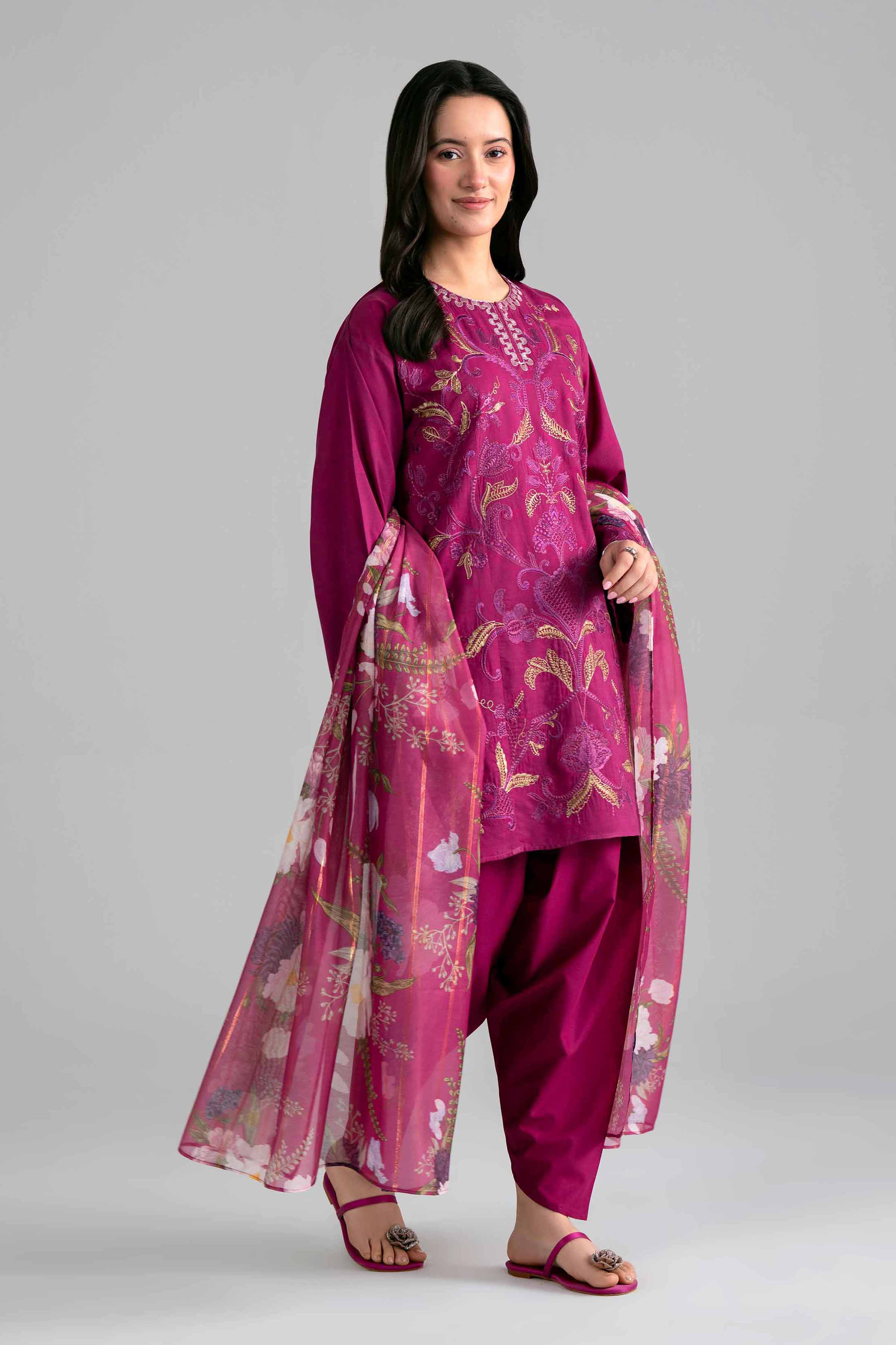 3 Piece - Printed Embroidered Suit - PE26-526