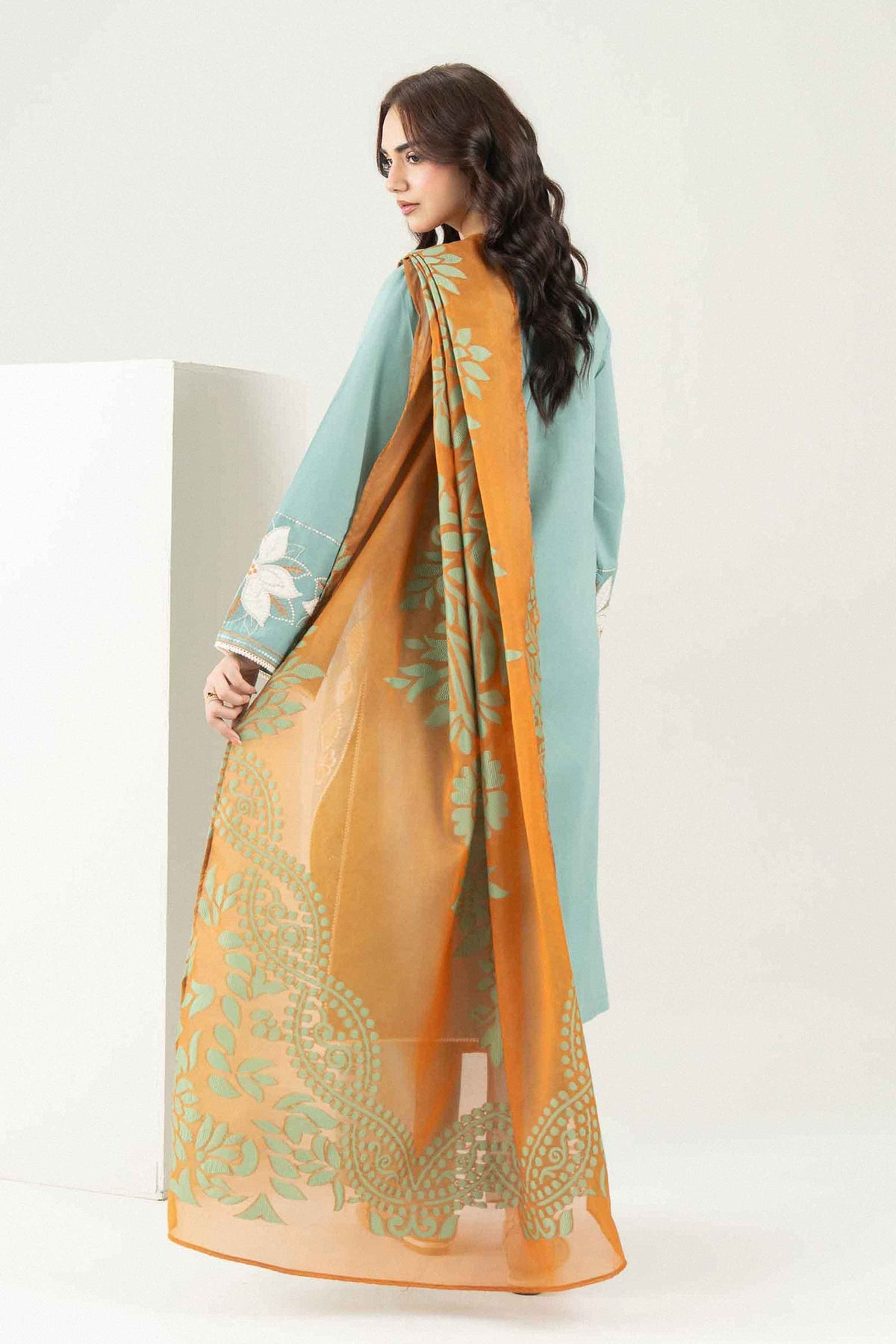 Blue 3-Piece Embroidered Suit in Cambric ready-to-wear