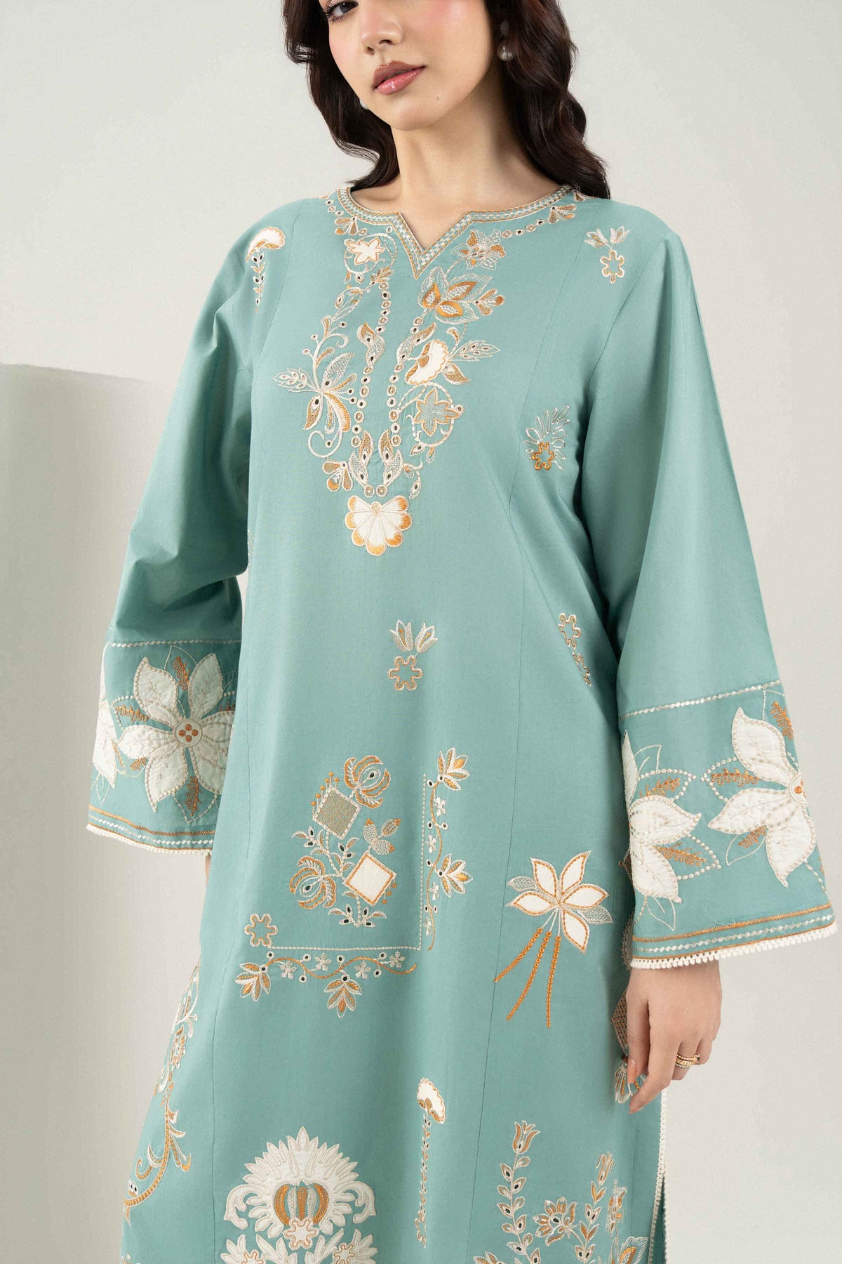 Blue 3-Piece Embroidered Suit in Cambric ready-to-wear