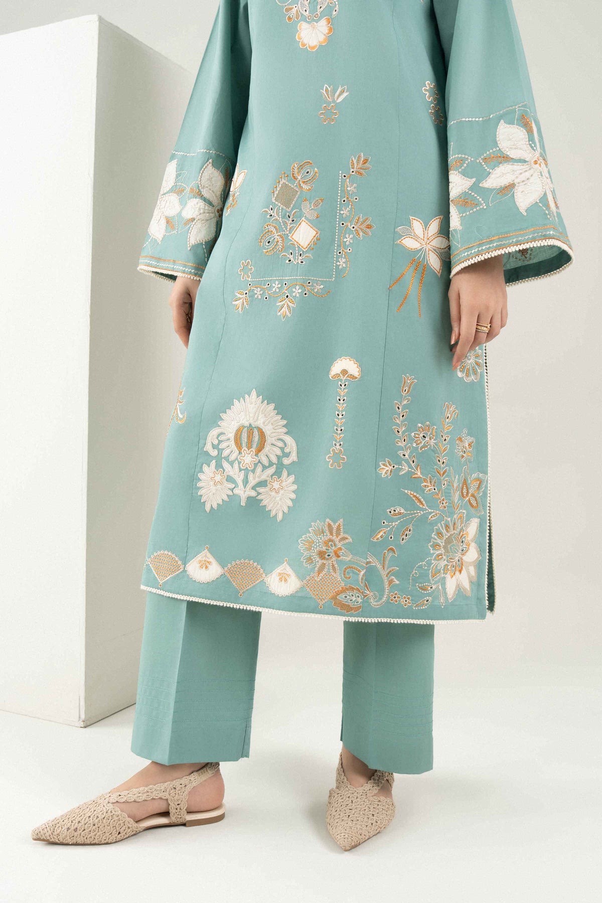 Blue 3-Piece Embroidered Suit in Cambric ready-to-wear