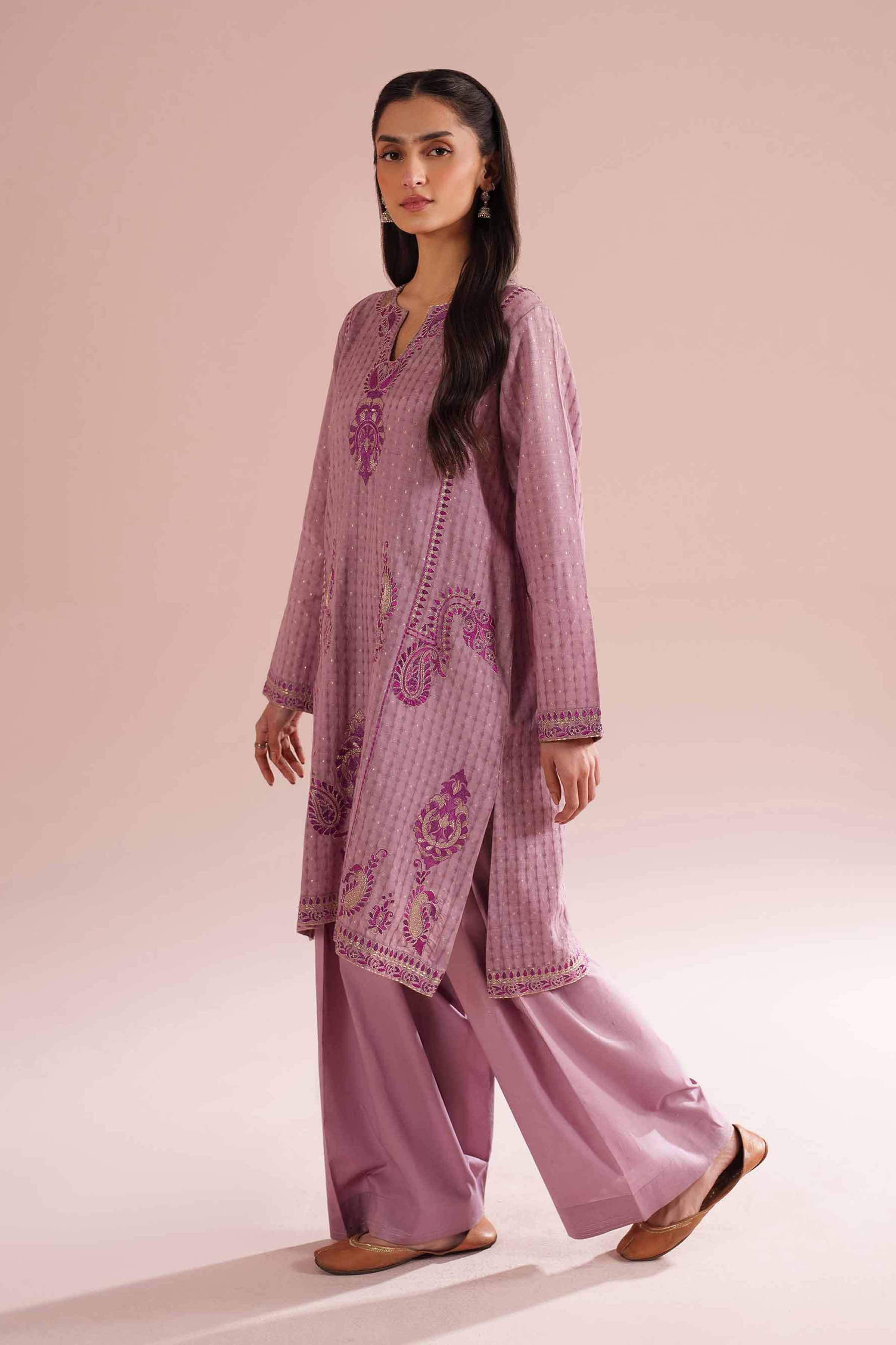 2 Piece - Embroidered Suit - PE26-58 Purple Lurex Dyed 2PC Embroidered