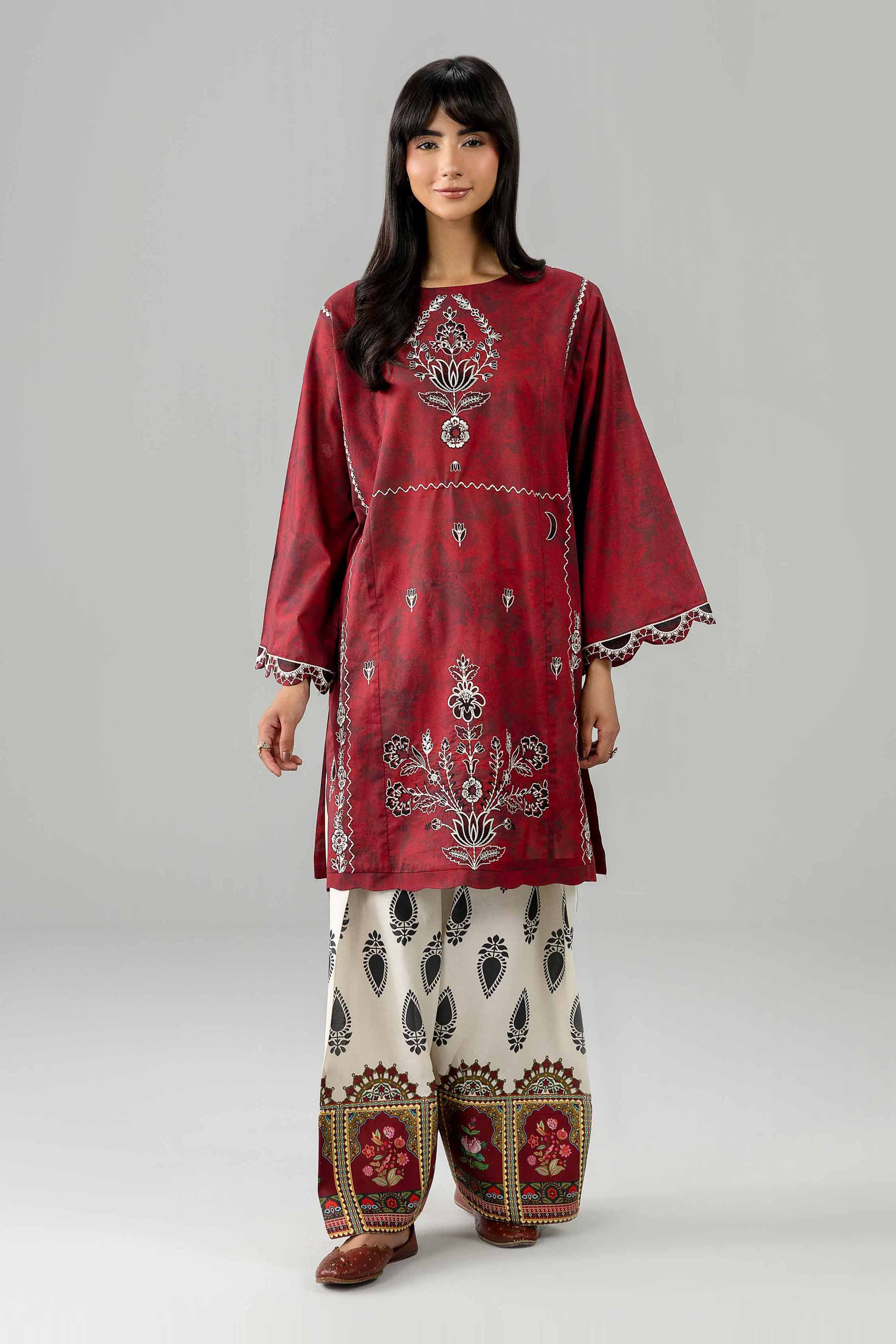 2 Piece - Printed Embroidered Suit - PE26-585 Red Lawn 2PC Embroidered READY TO WEAR