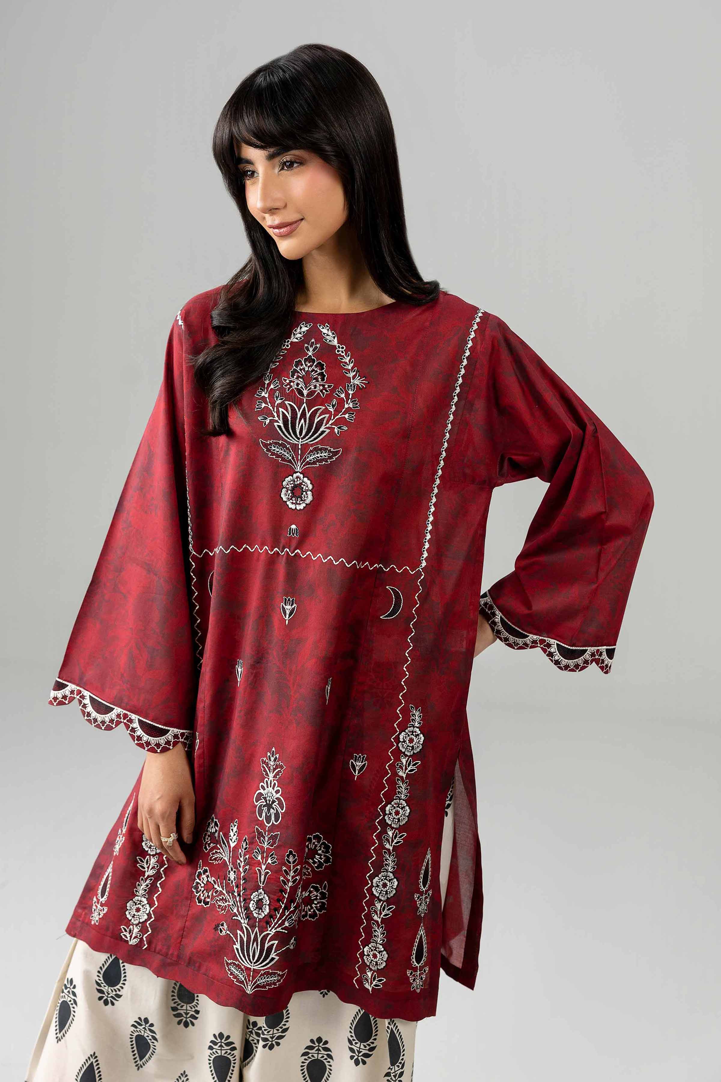 2 Piece - Printed Embroidered Suit - PE26-585 Red Lawn 2PC Embroidered READY TO WEAR