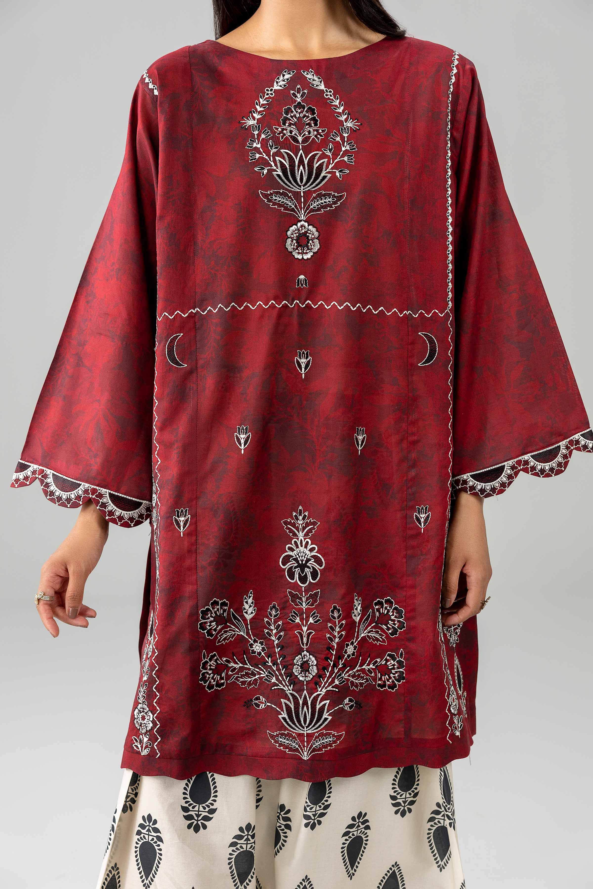 2 Piece - Printed Embroidered Suit - PE26-585 Red Lawn 2PC Embroidered READY TO WEAR