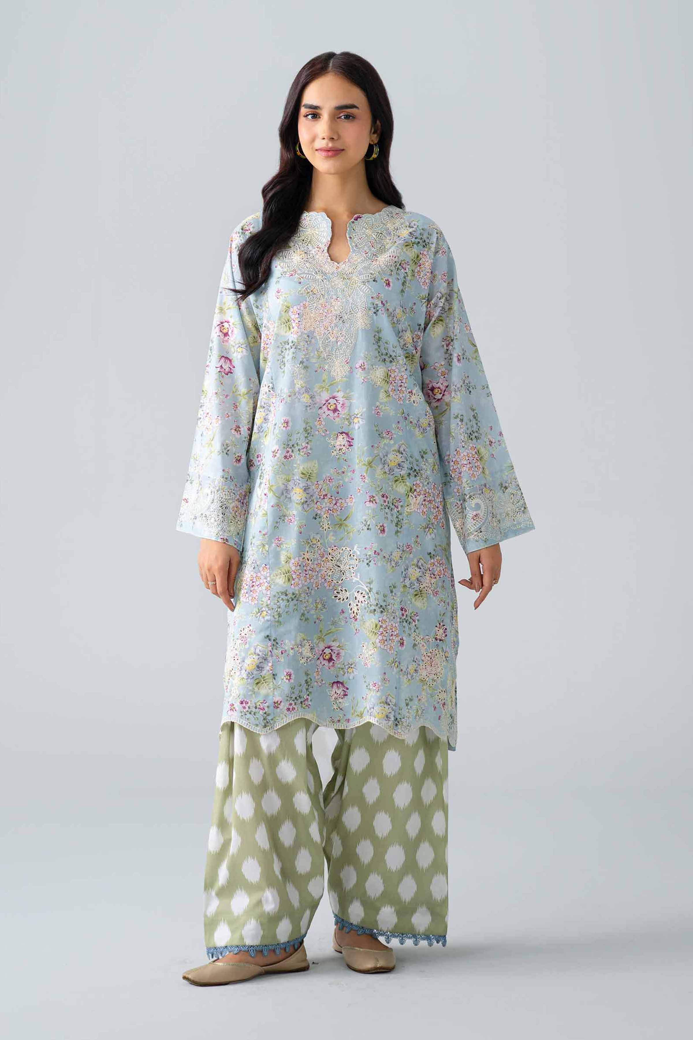 2 Piece - Printed Embroidered Suit - PE26-587