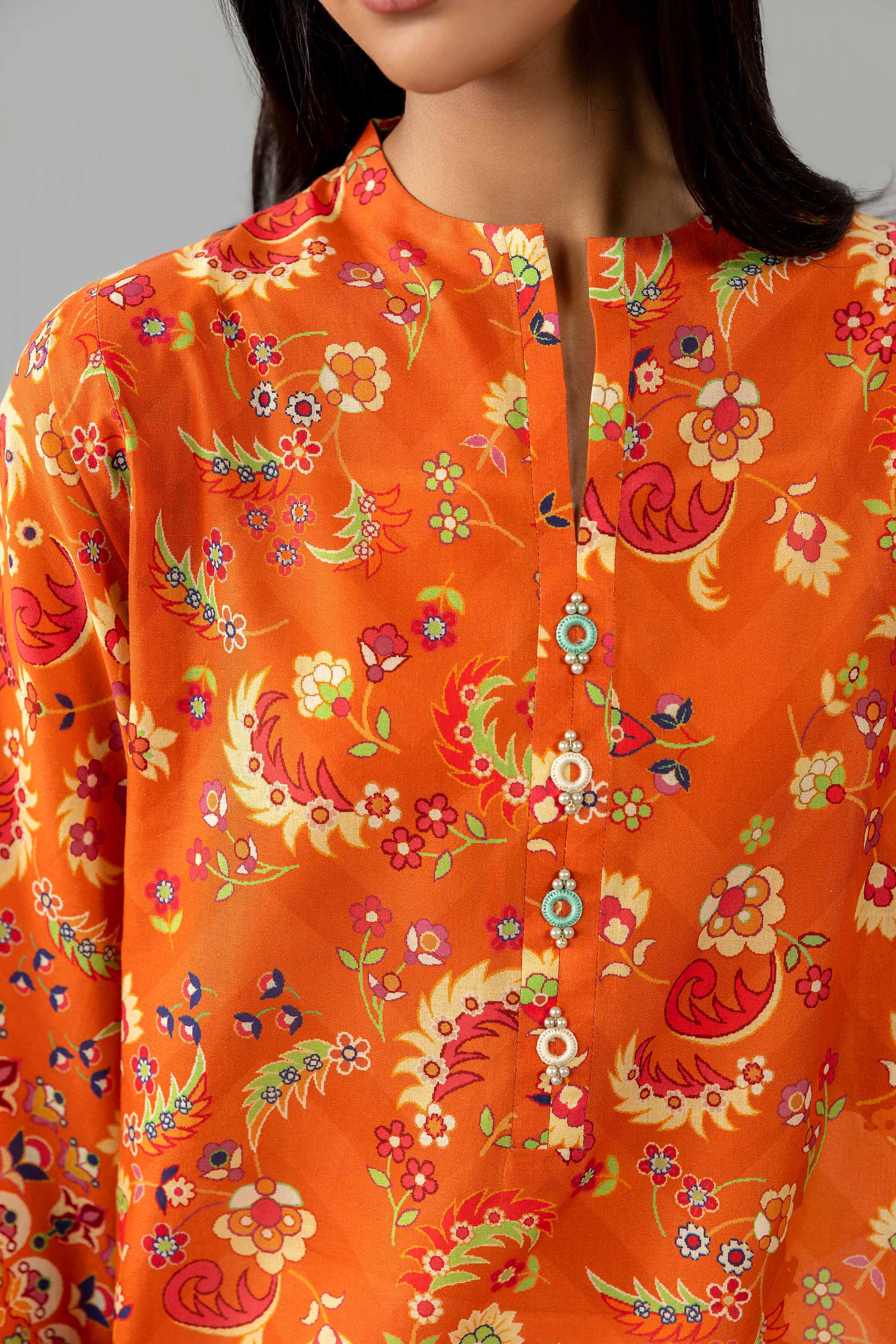 2 Piece - Printed Embroidered Suit - PE26-590 Orange Lawn 2PC Embroidered READY TO WEAR