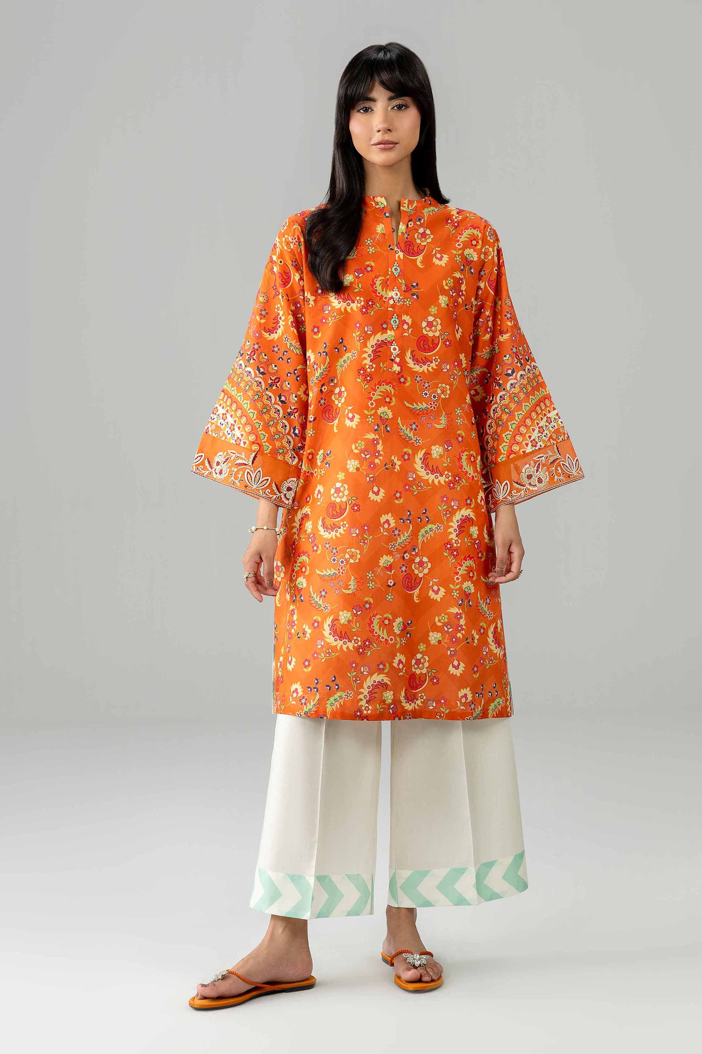 2 Piece - Printed Embroidered Suit - PE26-590 Orange Lawn 2PC Embroidered READY TO WEAR