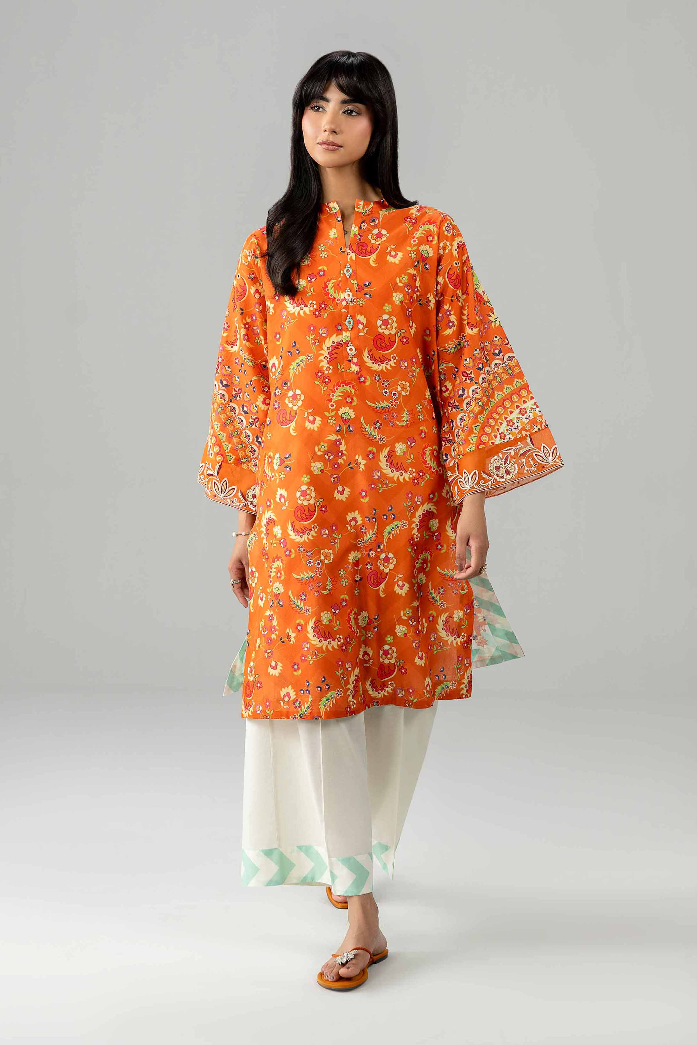 2 Piece - Printed Embroidered Suit - PE26-590 Orange Lawn 2PC Embroidered READY TO WEAR