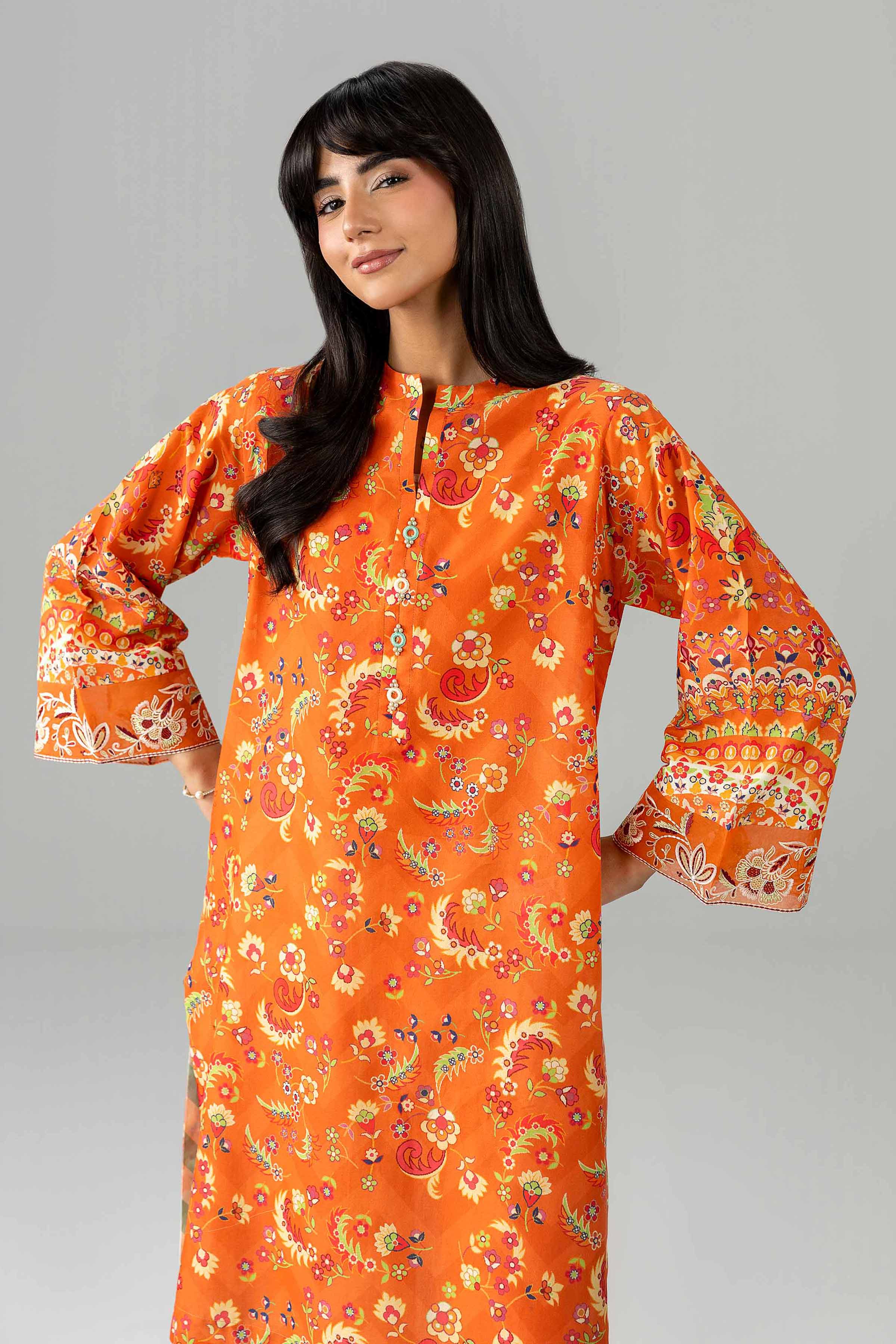 2 Piece - Printed Embroidered Suit - PE26-590 Orange Lawn 2PC Embroidered READY TO WEAR